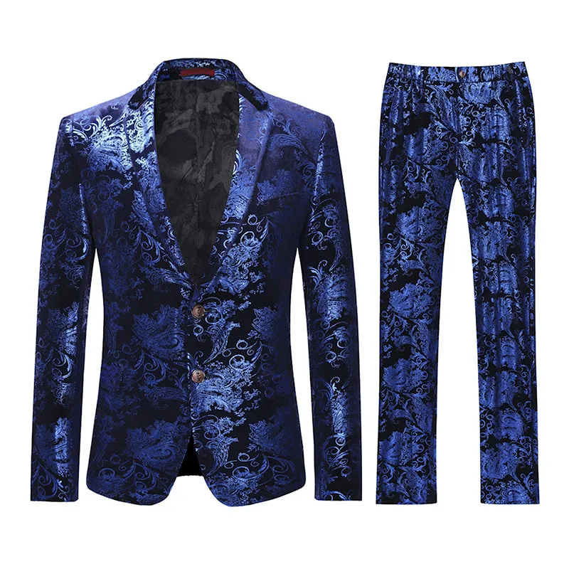 2-Piece Slim Fit Digital Print Blue Suit