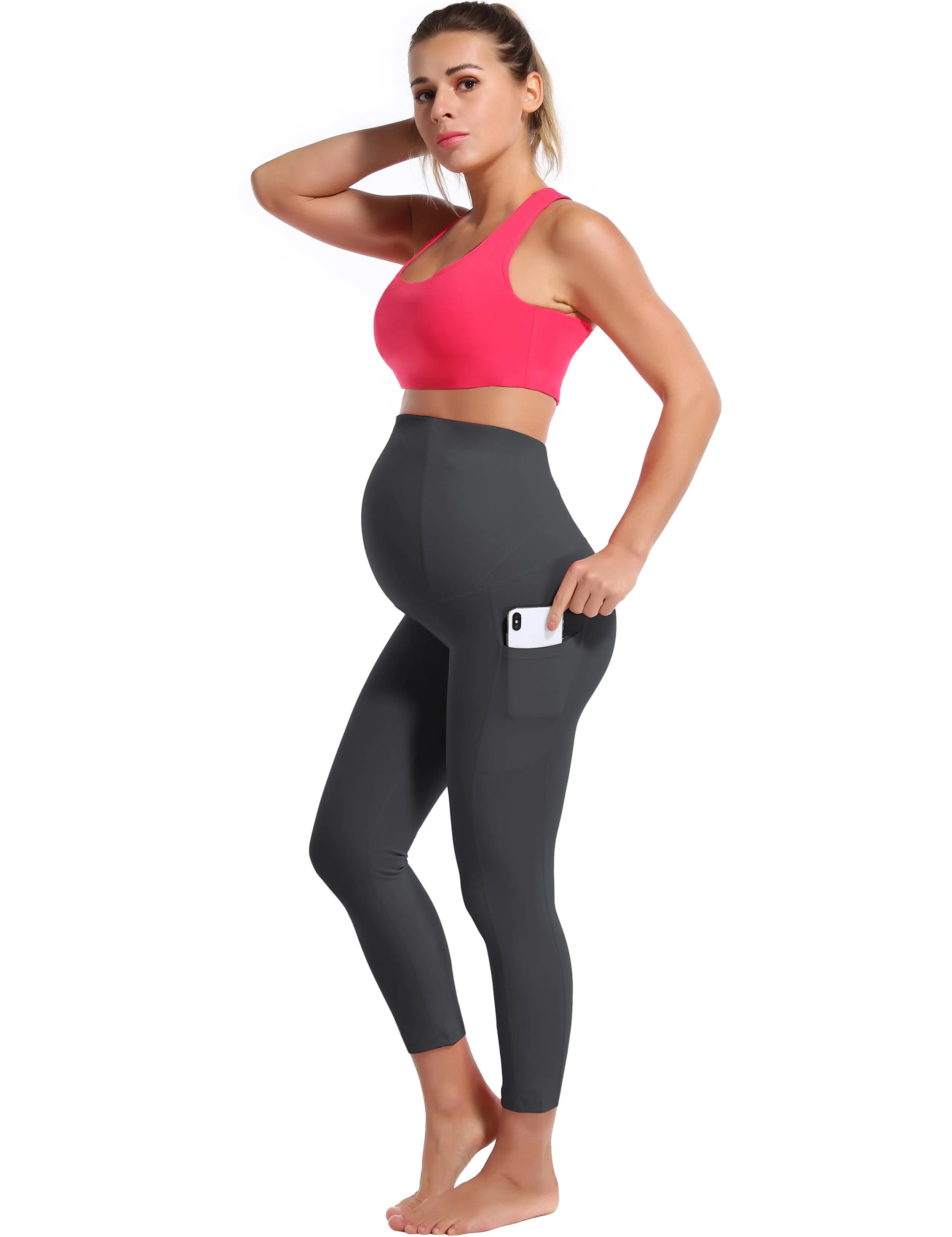 22" Side Pockets Maternity Yoga Pants shadowcharcoal