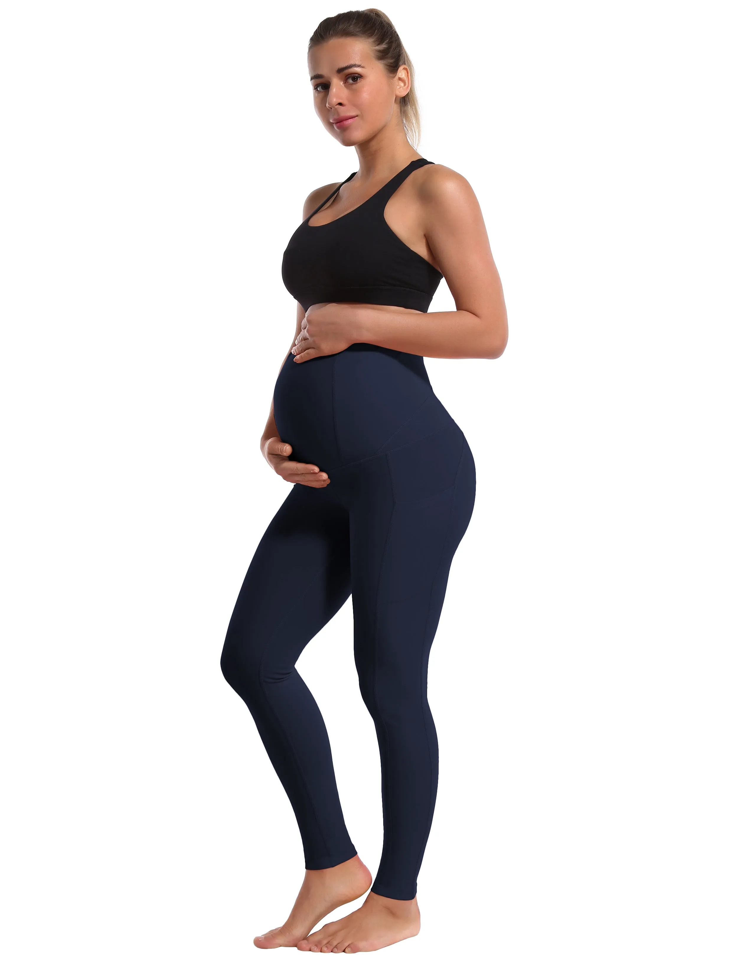 26" Side Pockets Maternity Yoga Pants darknavy