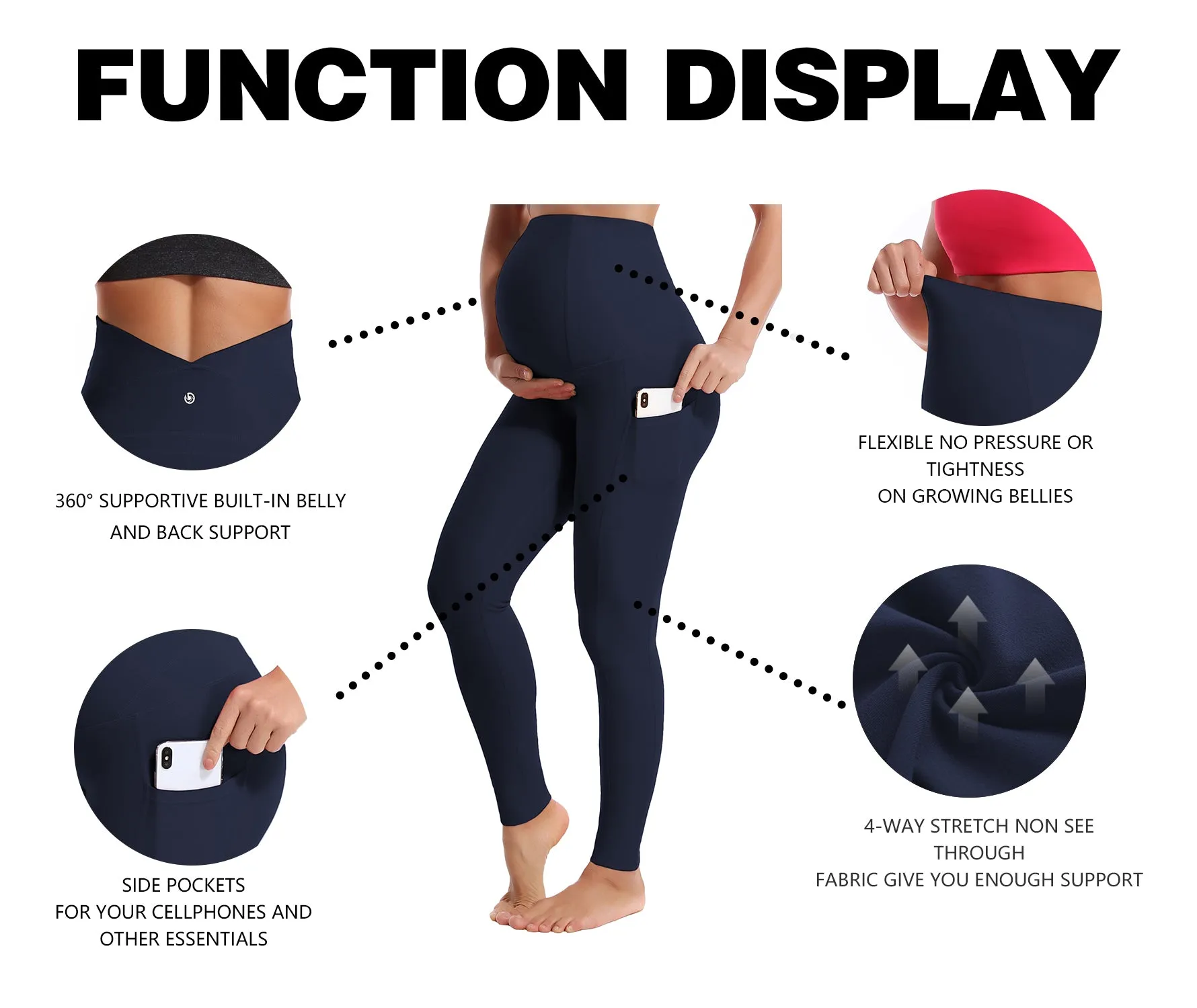 26" Side Pockets Maternity Yoga Pants darknavy