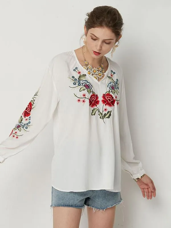 Adorable Sleeves V-neck Floral Blouses&shirts Tops