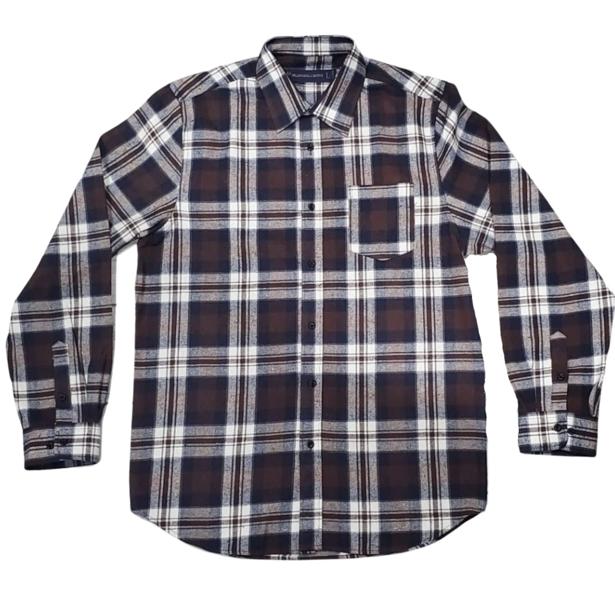 All I See is Blue Faces - Brown and Navy Flannel Long Sleeve Shirt