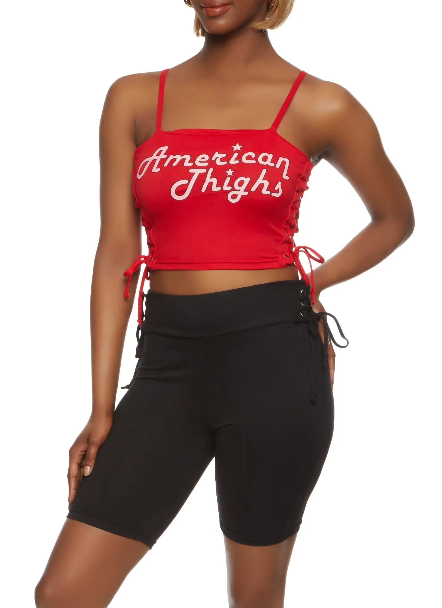 American Thighs Lace Up Side Crop Top