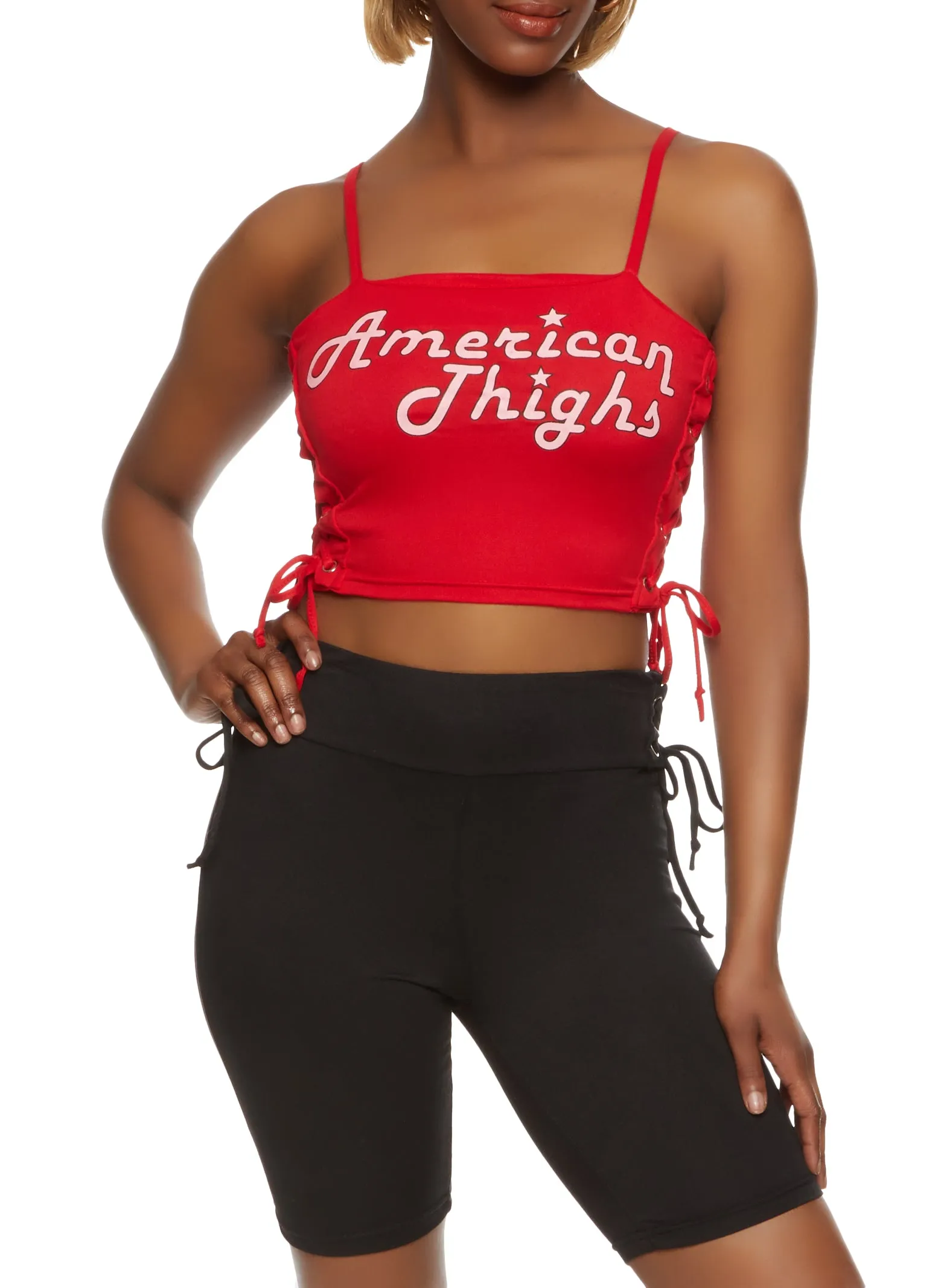 American Thighs Lace Up Side Crop Top