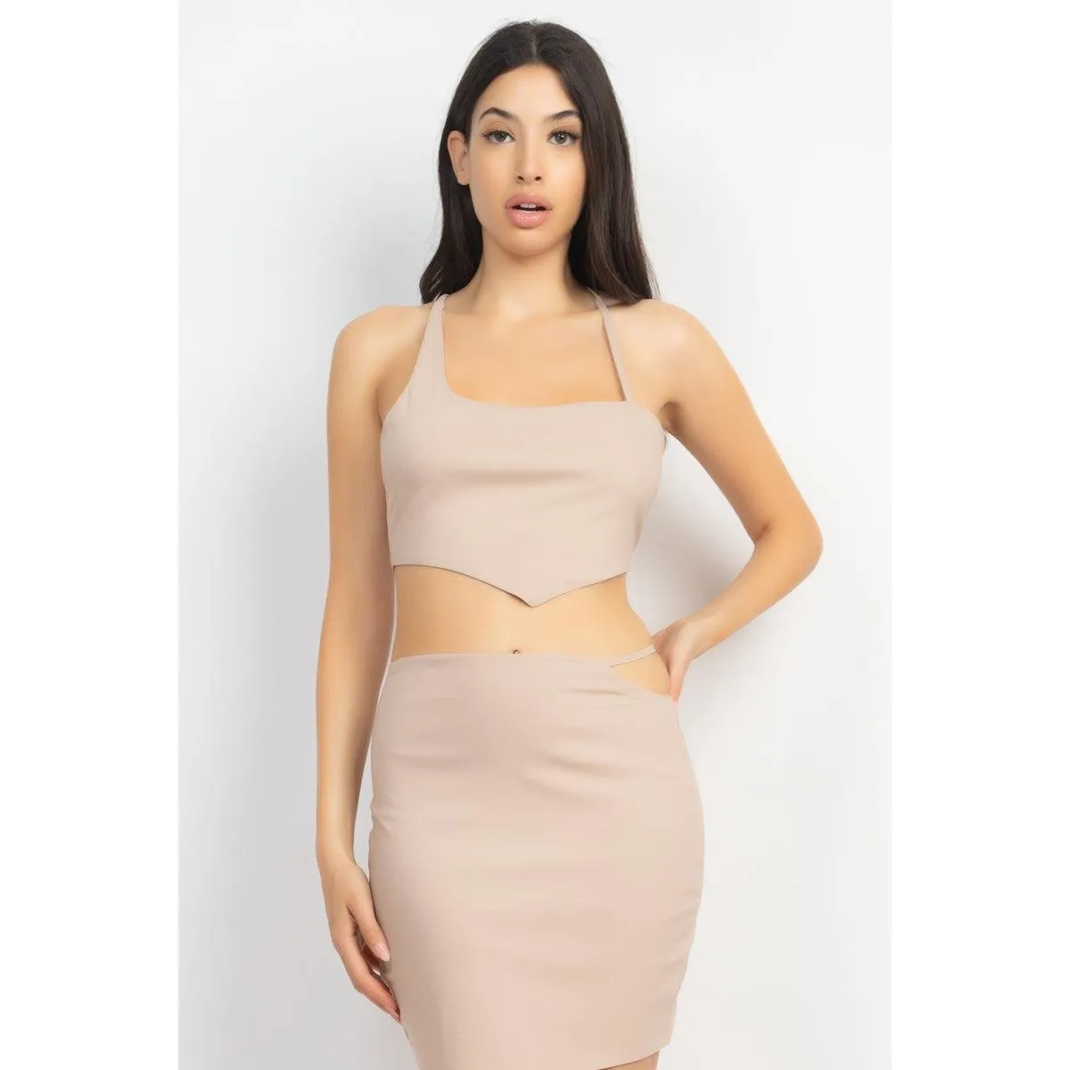 Asymmetrical Cross Back Top & Skirts Set