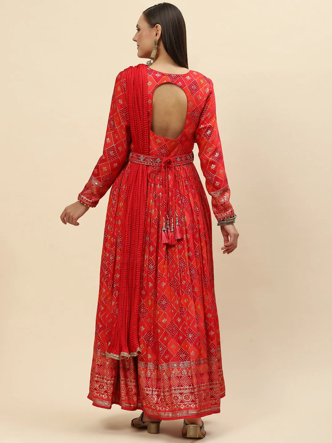 Banarasi Cotton Kurta With Pants & Silk Dupatta