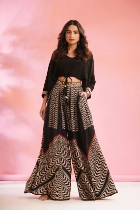 Black Chevron Palazzo Pants with Crop Top