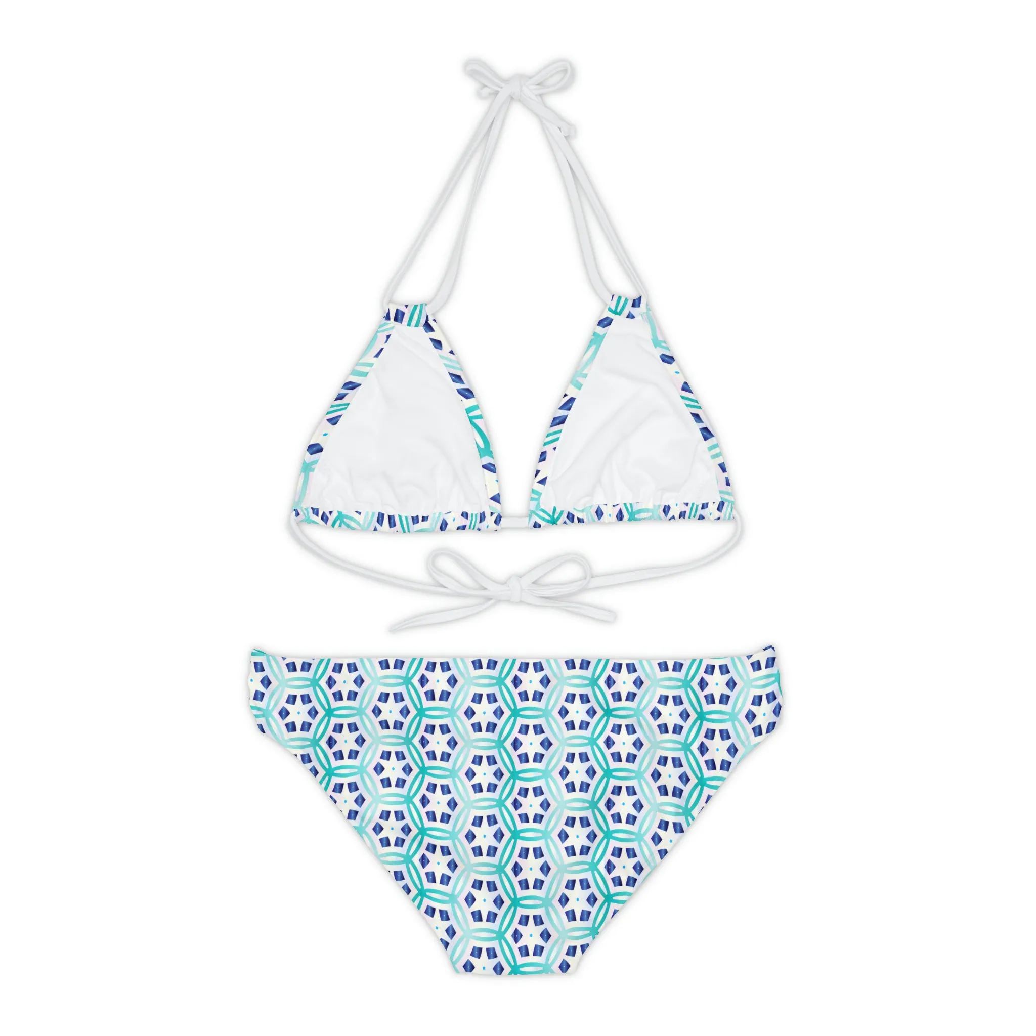 Blue Hexagon Strappy Bikini Set