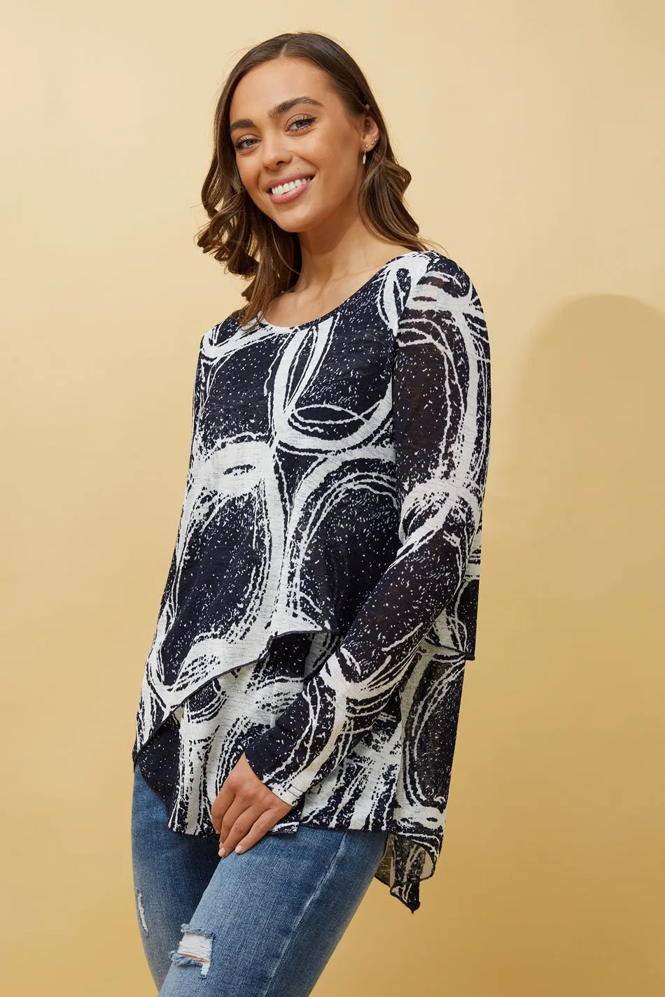 BOBBI ABSTRACT PRINT DOUBLE LAYERED TOP