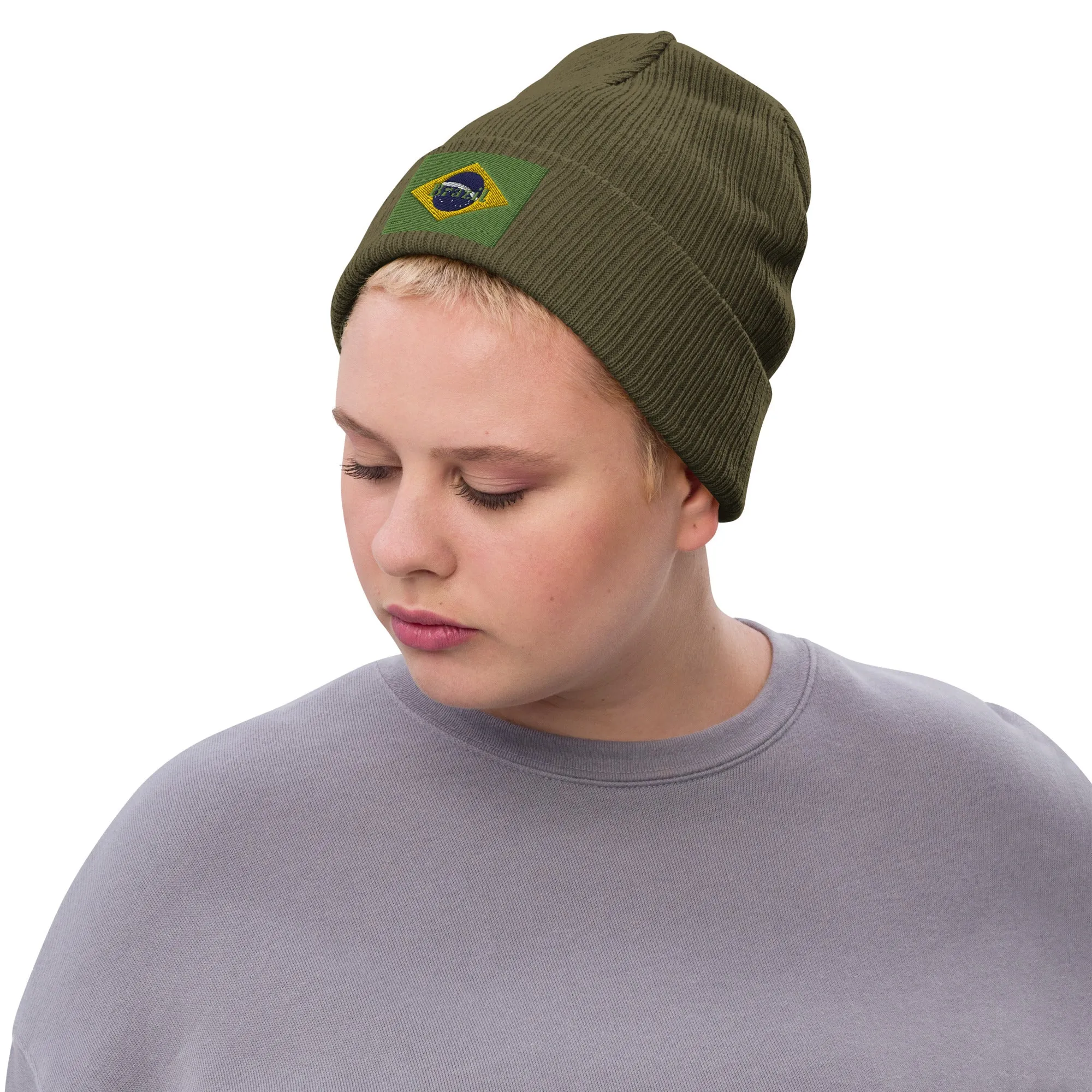 Brazil Beanie Hat Premium Quality / Embroidered Flag Of Brazil / 8 Colors / Recycled Polyester Clothing