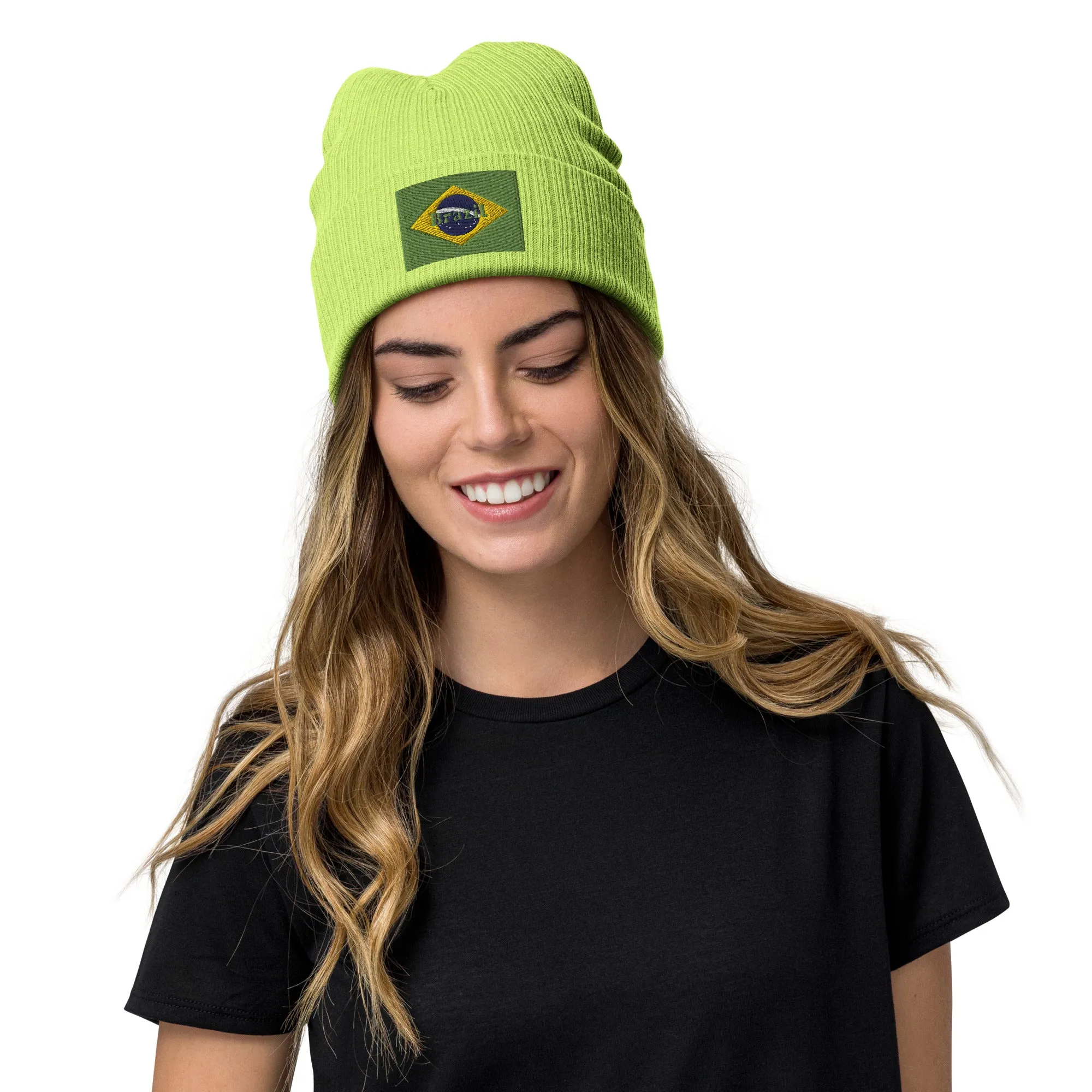 Brazil Beanie Hat Premium Quality / Embroidered Flag Of Brazil / 8 Colors / Recycled Polyester Clothing