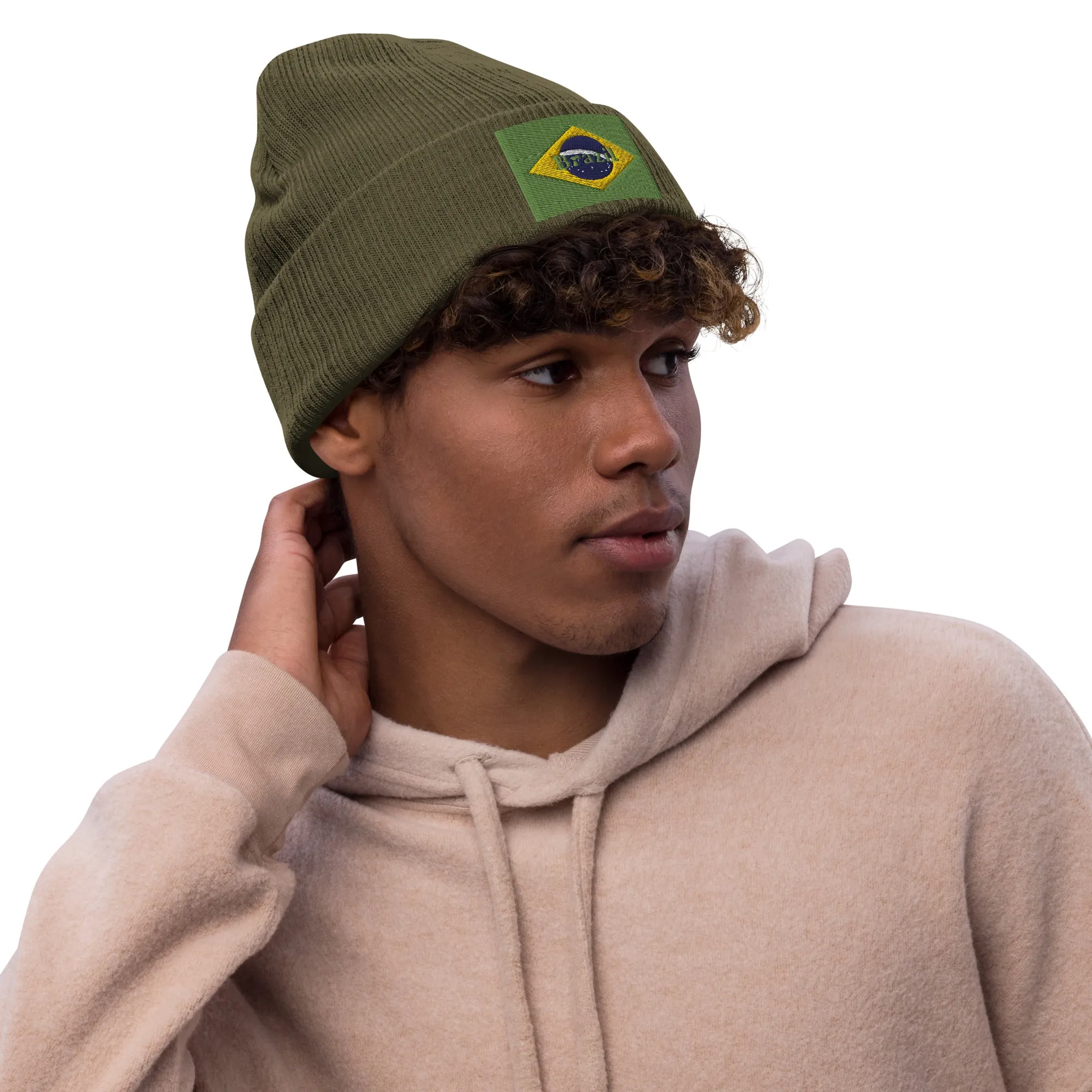 Brazil Beanie Hat Premium Quality / Embroidered Flag Of Brazil / 8 Colors / Recycled Polyester Clothing