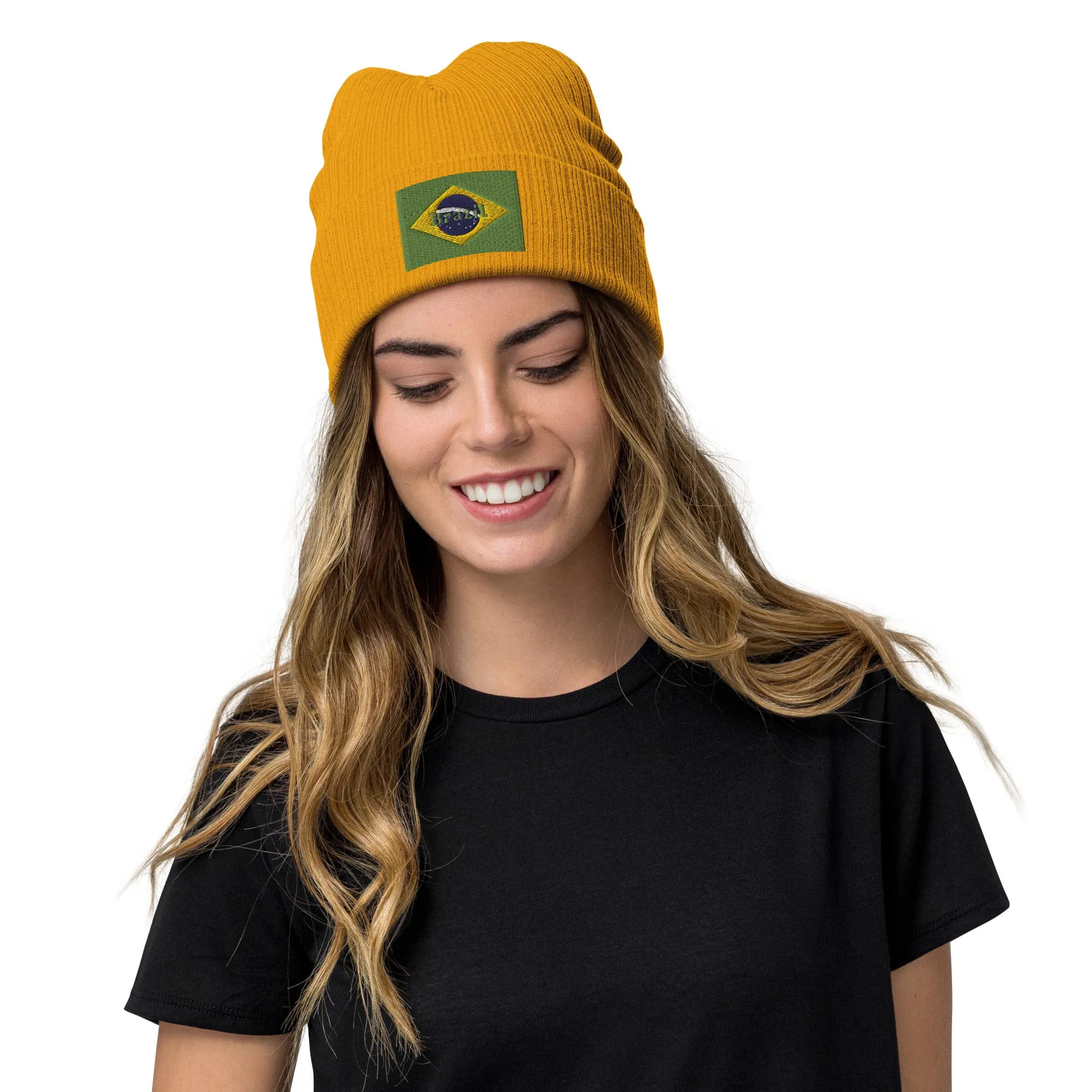 Brazil Beanie Hat Premium Quality / Embroidered Flag Of Brazil / 8 Colors / Recycled Polyester Clothing