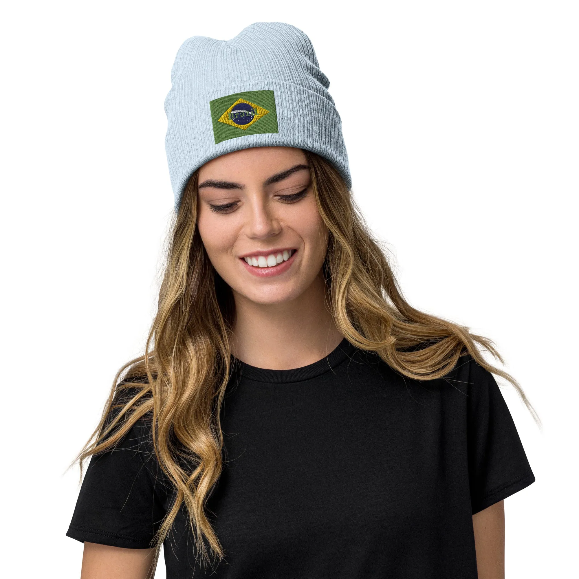 Brazil Beanie Hat Premium Quality / Embroidered Flag Of Brazil / 8 Colors / Recycled Polyester Clothing