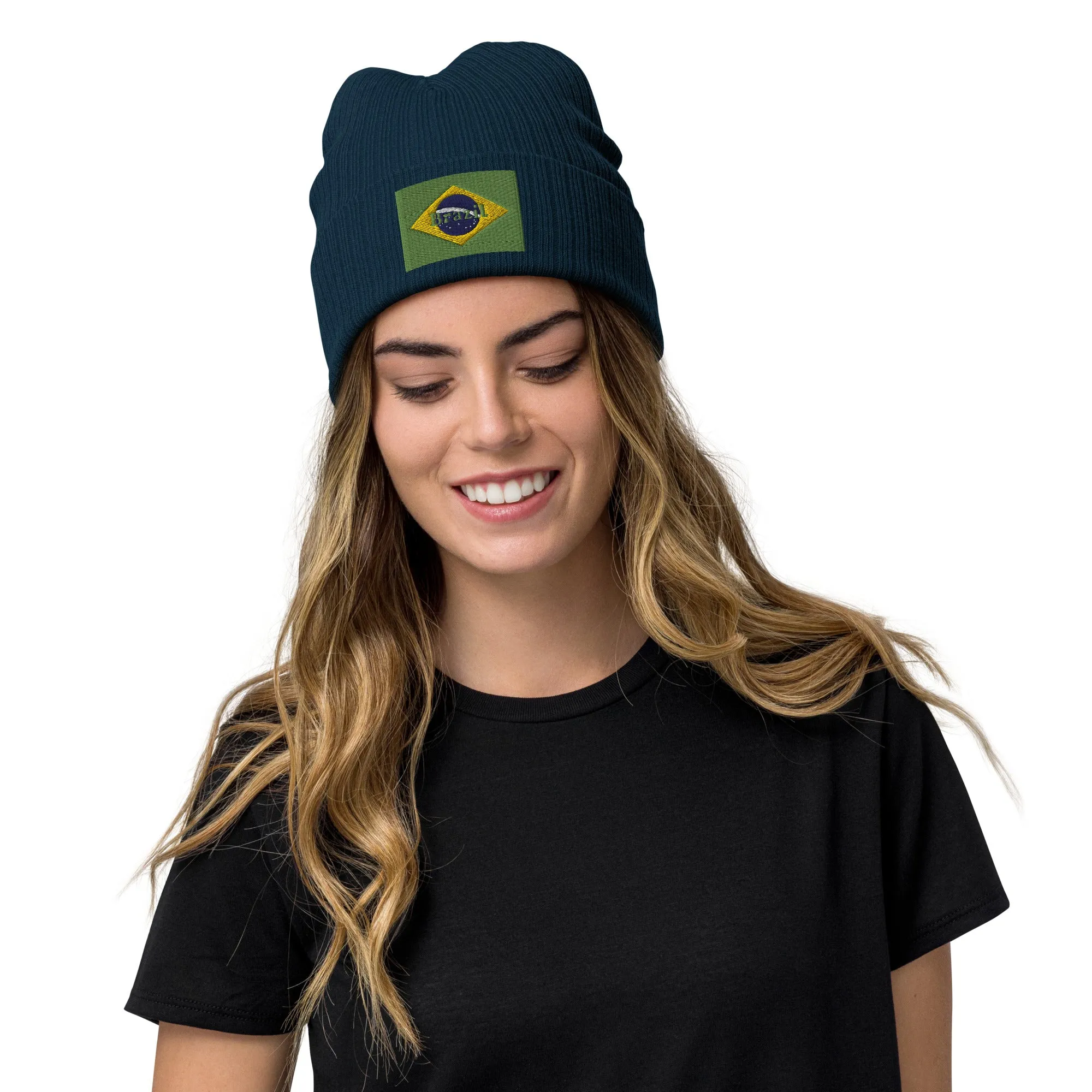 Brazil Beanie Hat Premium Quality / Embroidered Flag Of Brazil / 8 Colors / Recycled Polyester Clothing