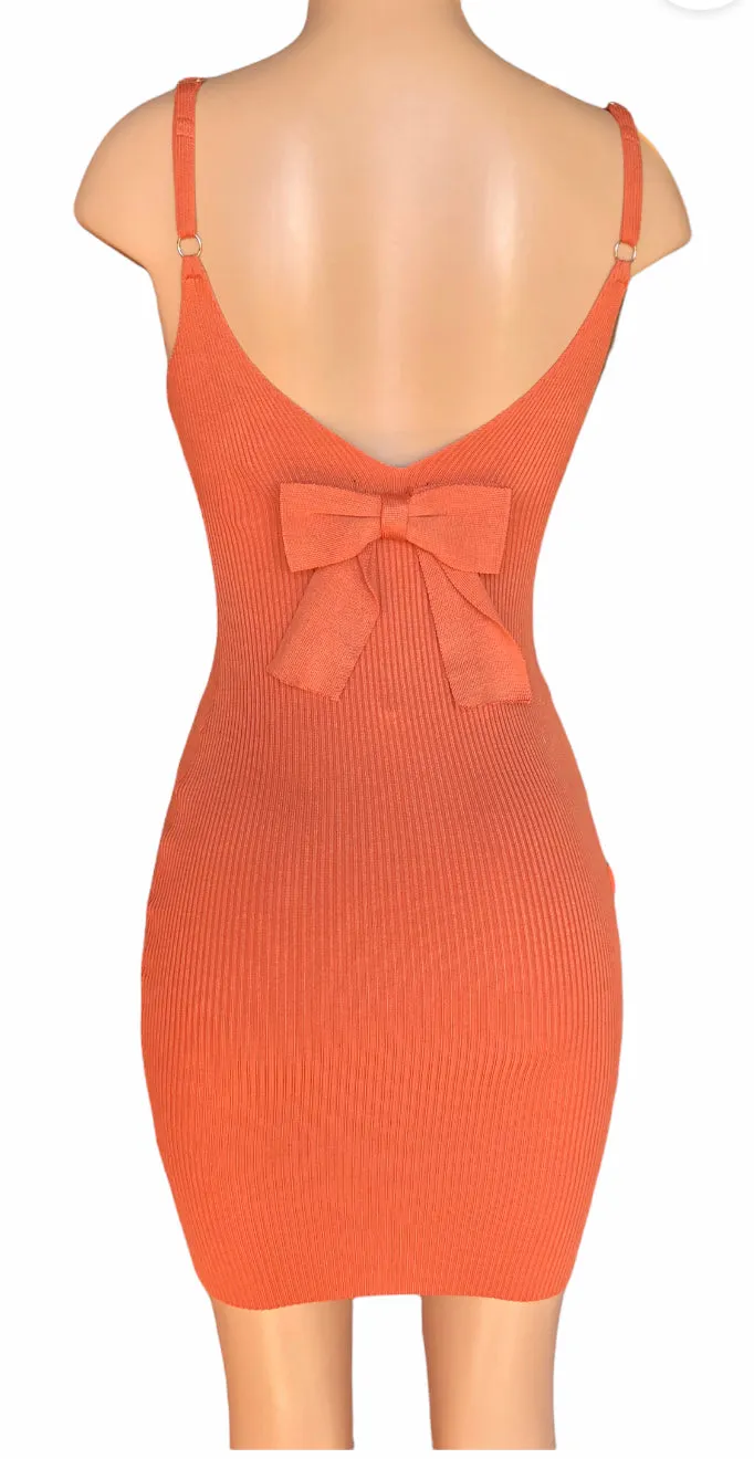 Burnt Orange Ribbed Knit Bodycon Dress