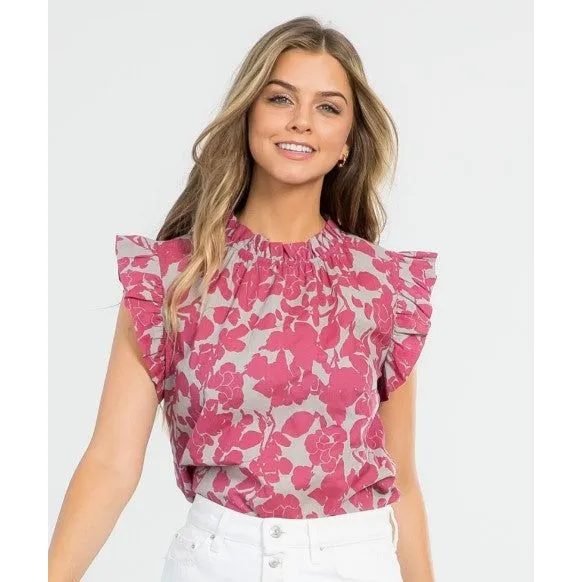 Carolyn Ruffle Sleeve Print Top