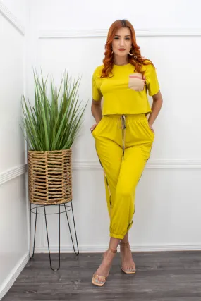 Casual Yellow Top Pant Set