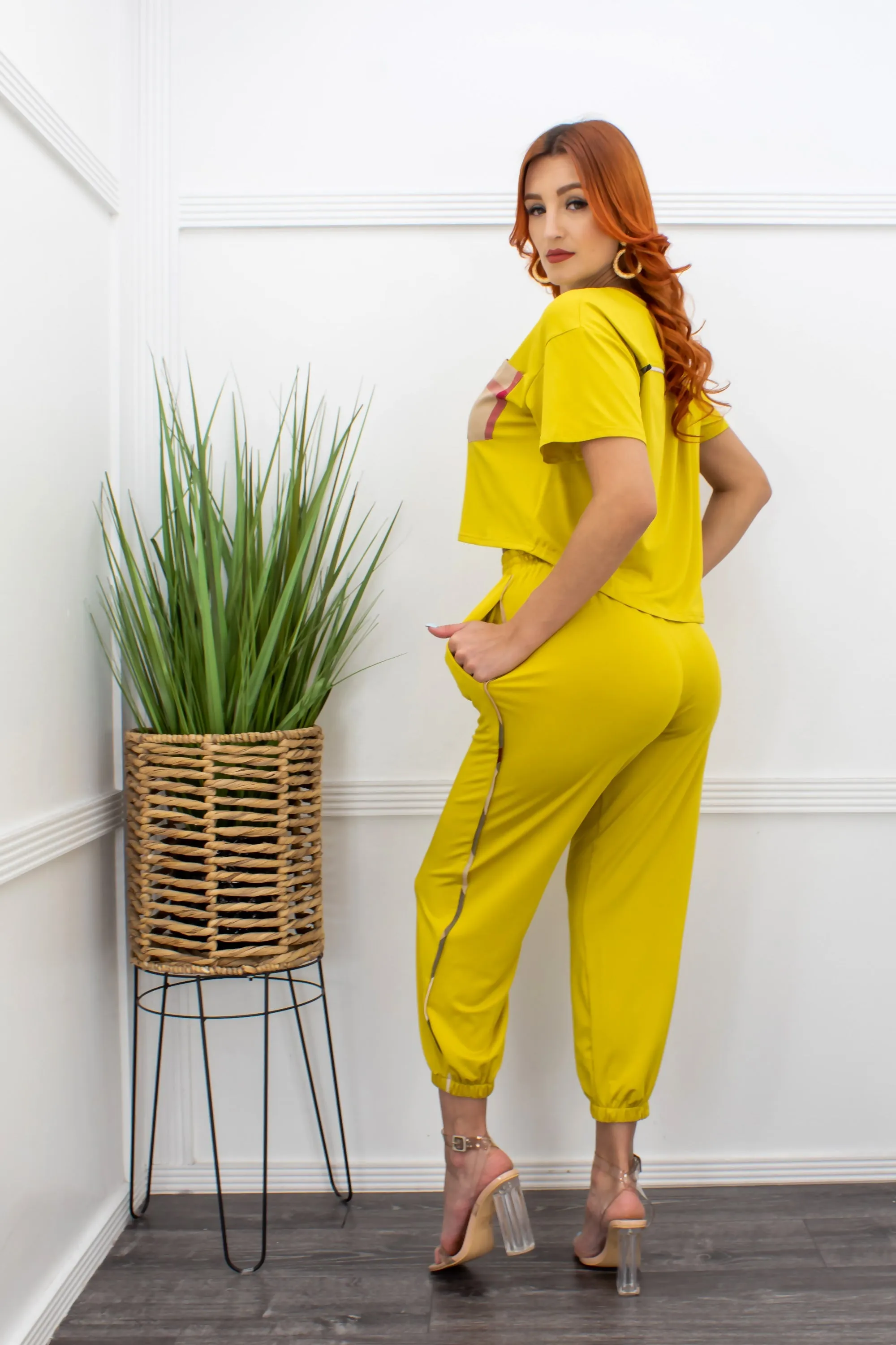 Casual Yellow Top Pant Set