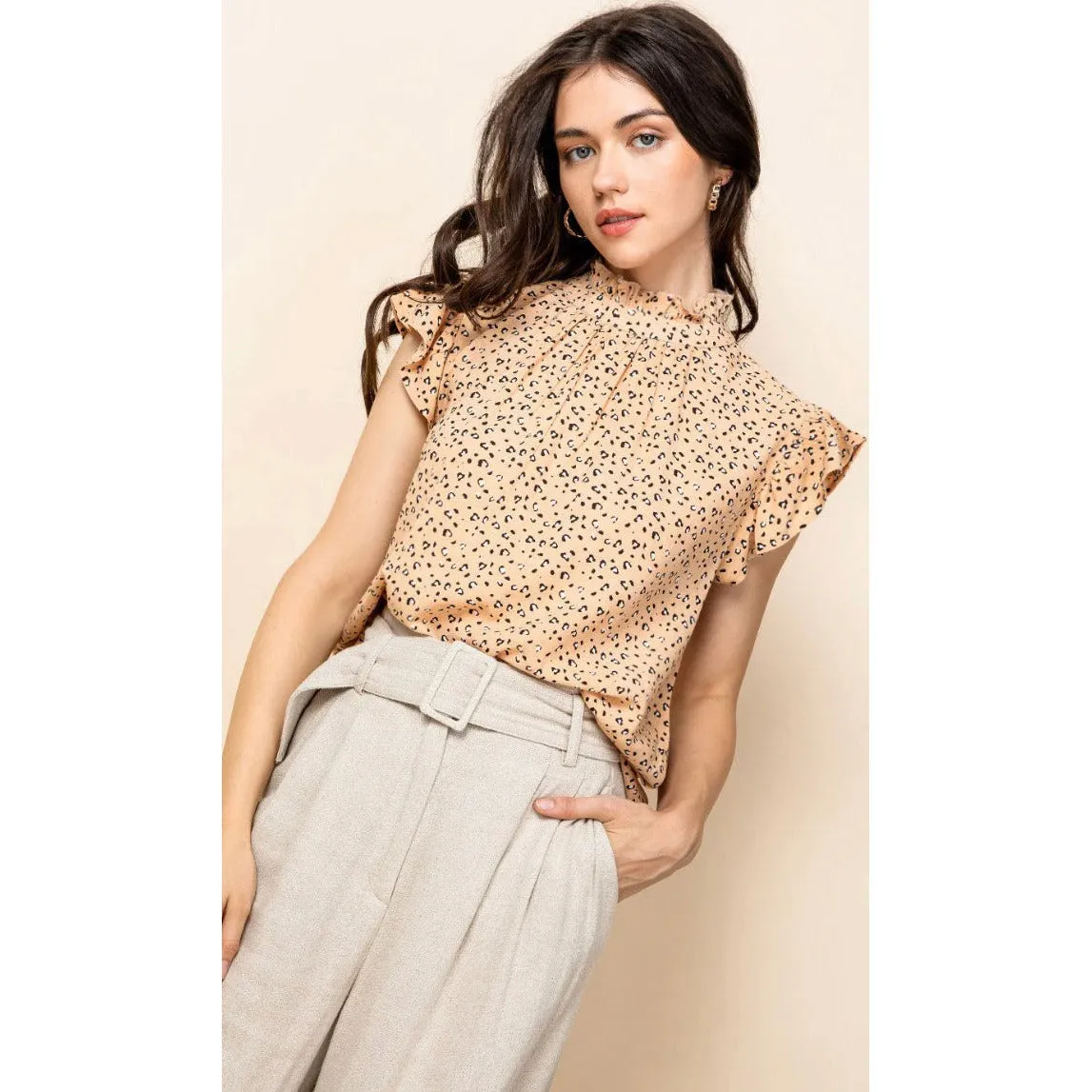 Chrissy Flutter Sleeve Animal Print THML Top-SALE