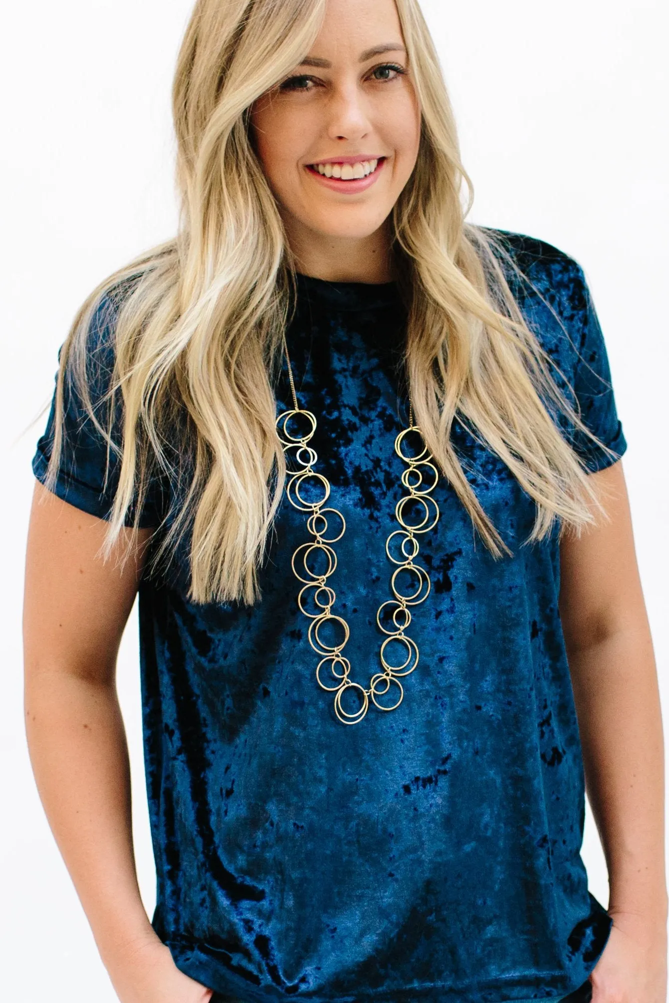 Crushed Velvet Tee: Navy