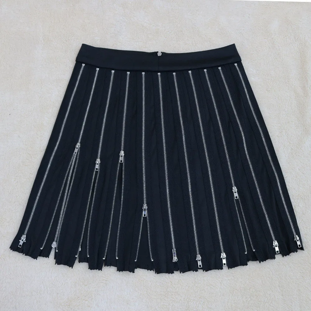 Elastic Zippers Pleated Skirts