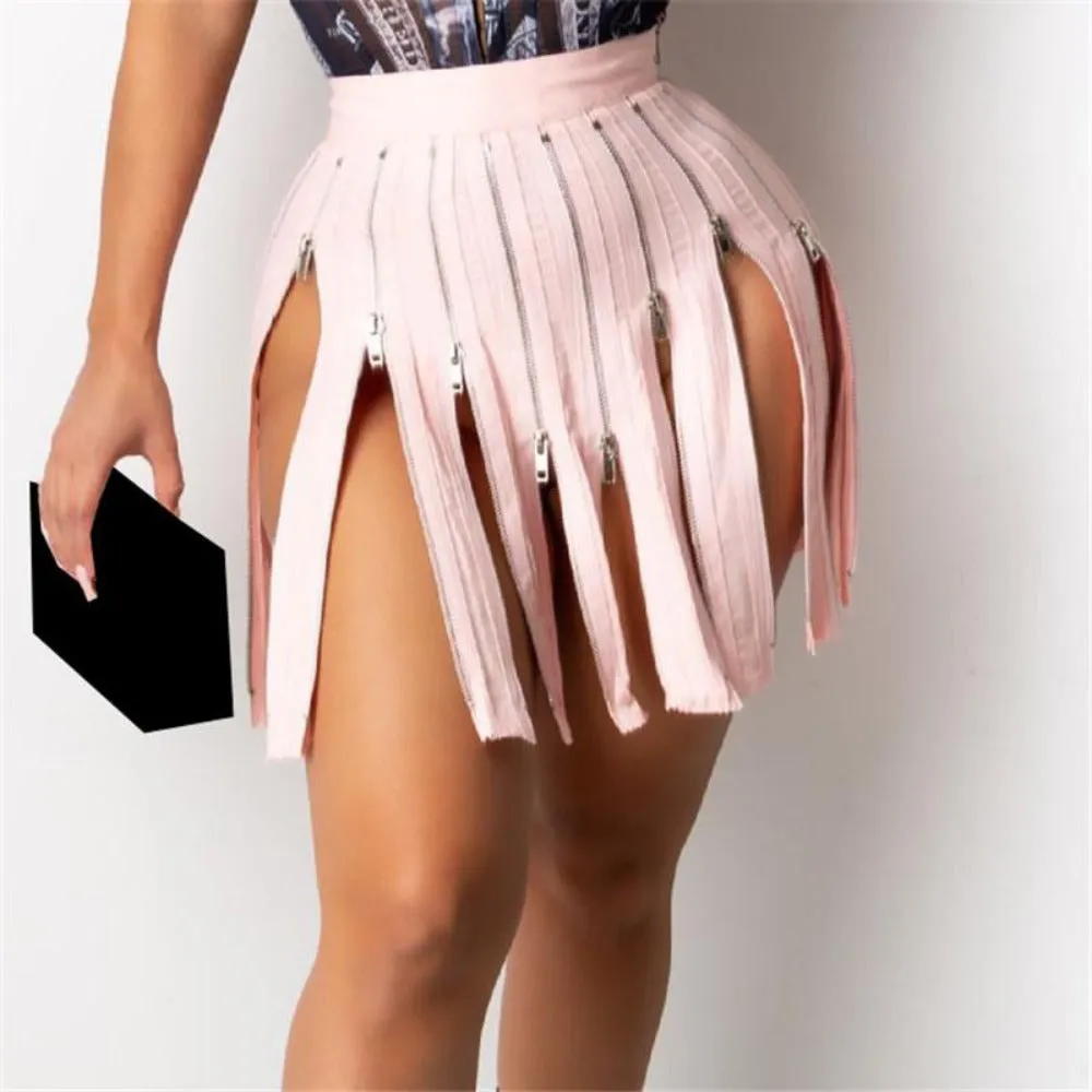 Elastic Zippers Pleated Skirts