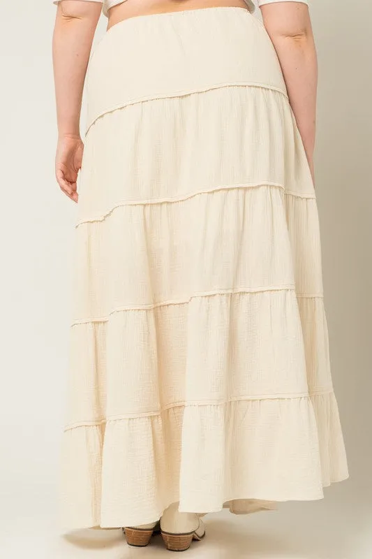 FINAL SALE. -Cream Tiered Skirt