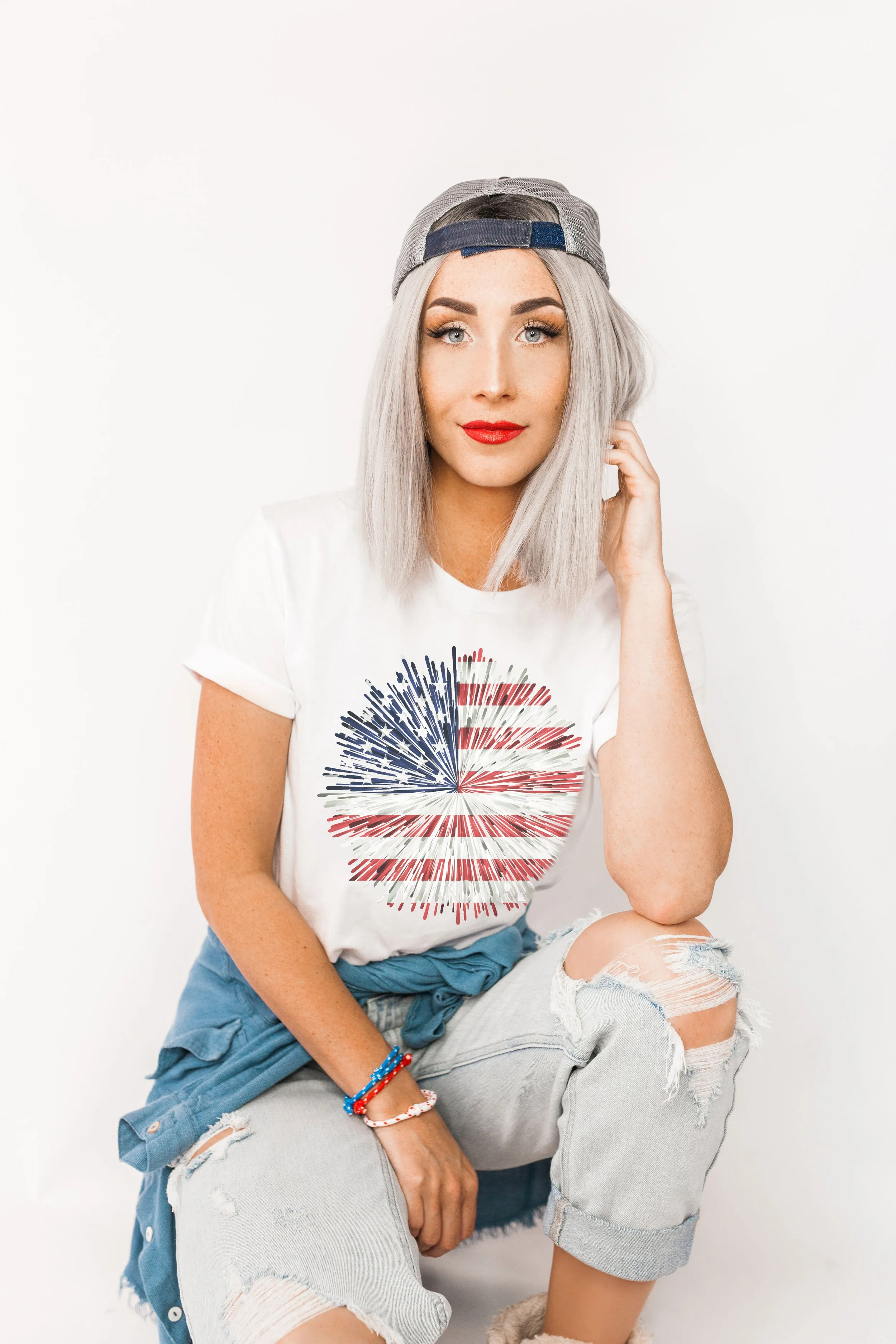 Fireworks American Flag Adult Shirts