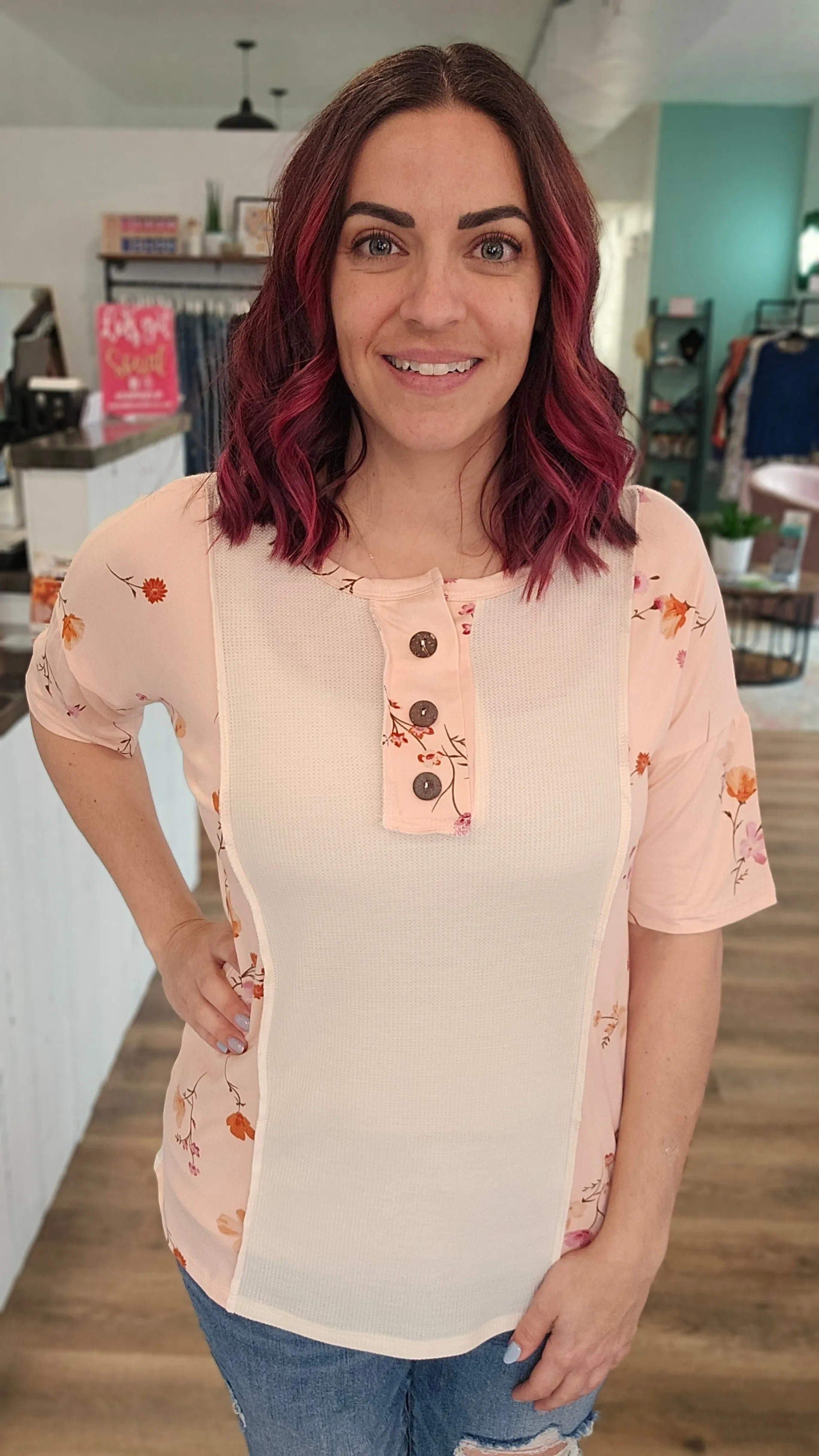 Floral Color Block Top