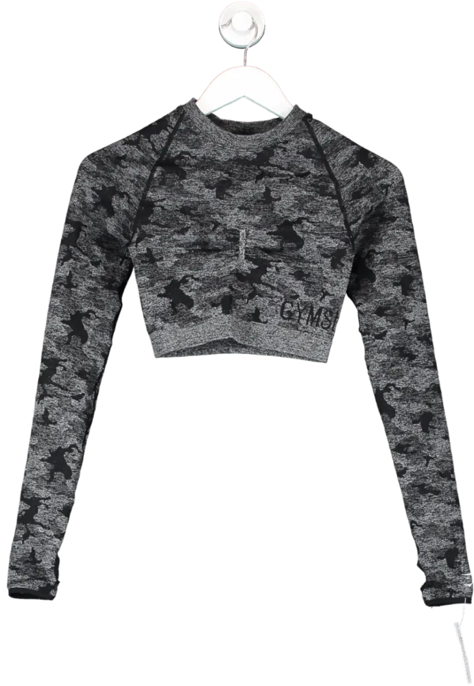 gymshark Black Adapt Camo Long Sleeve Crop UK S