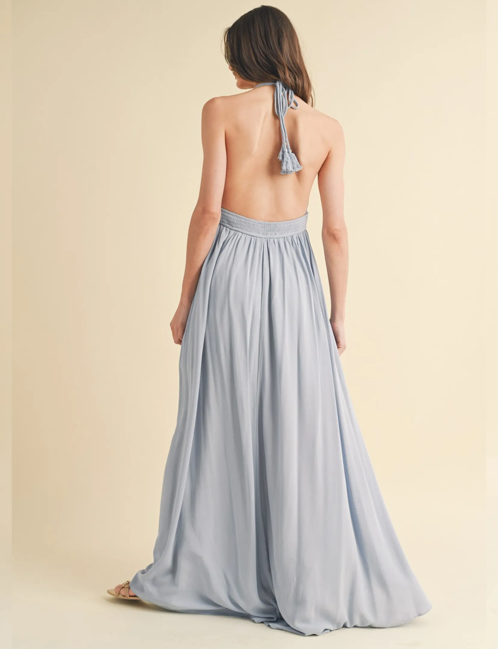 Halter Maxi Dress, Dusty Blue