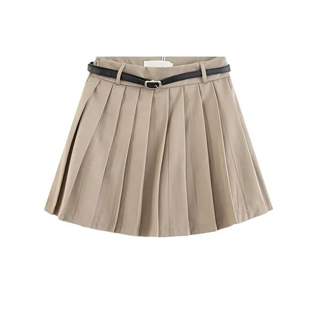 High Waist Plain Pleated Mini A-Line Skirt EE3