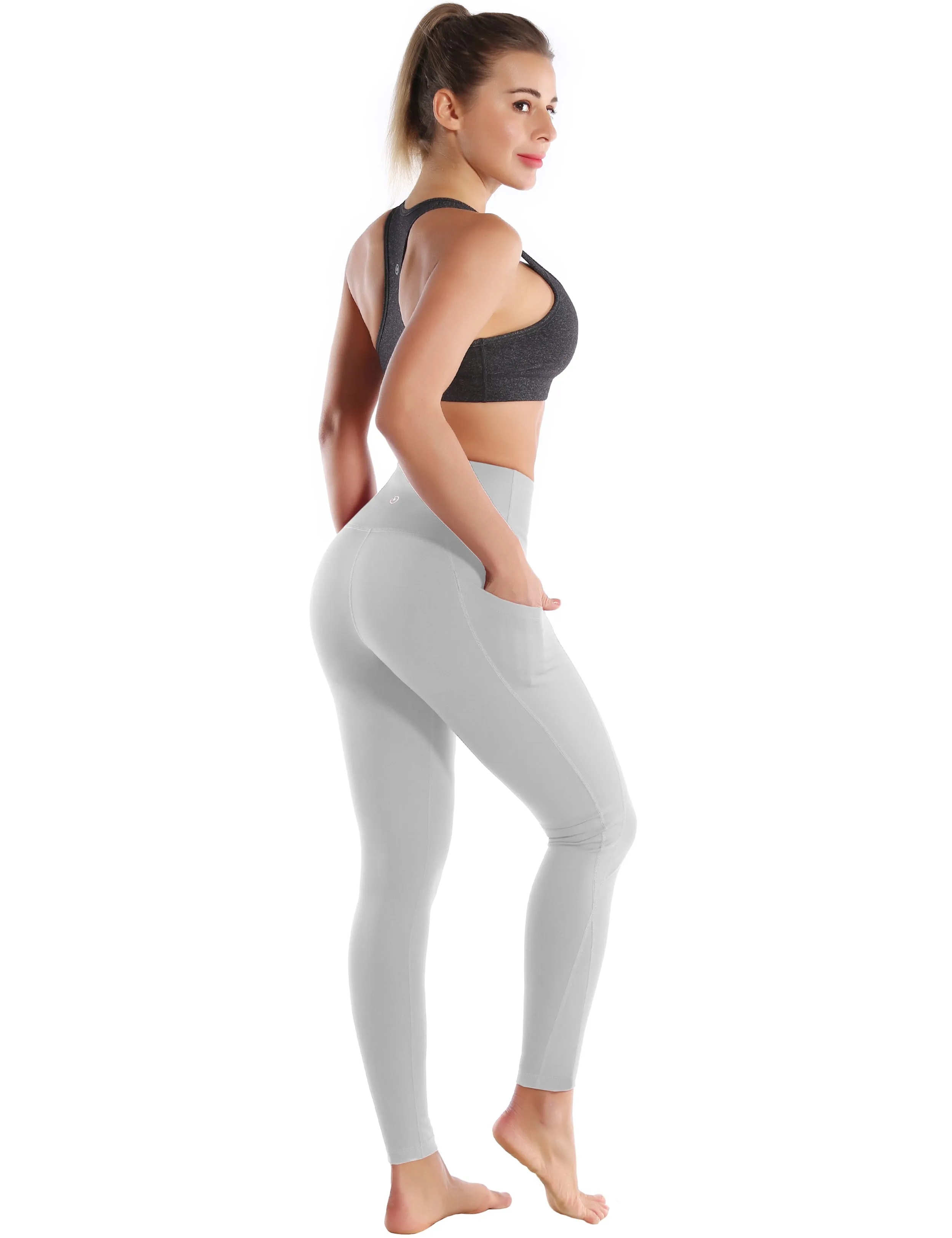 High Waist Side Pockets Yoga Pants lightgray