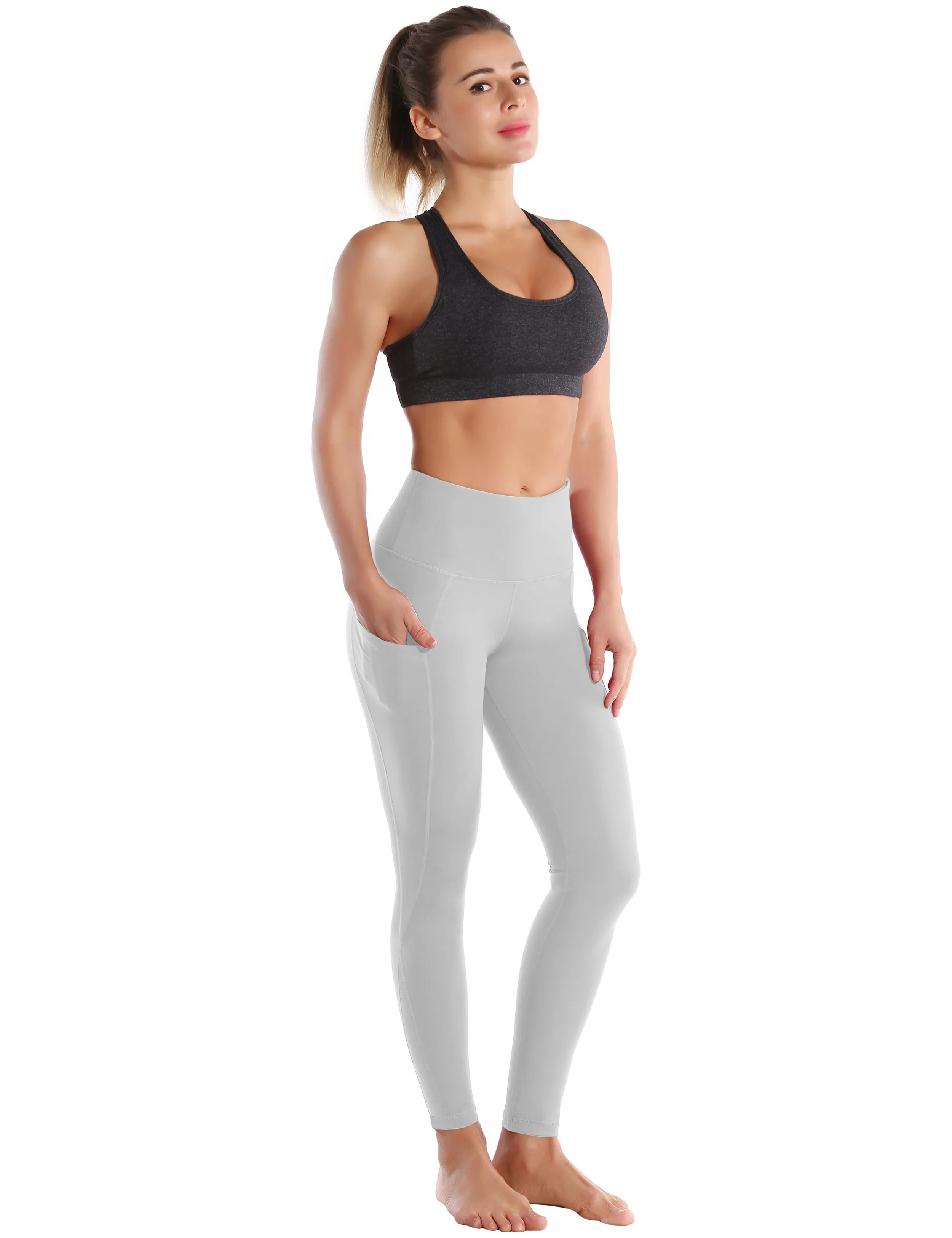 High Waist Side Pockets Yoga Pants lightgray