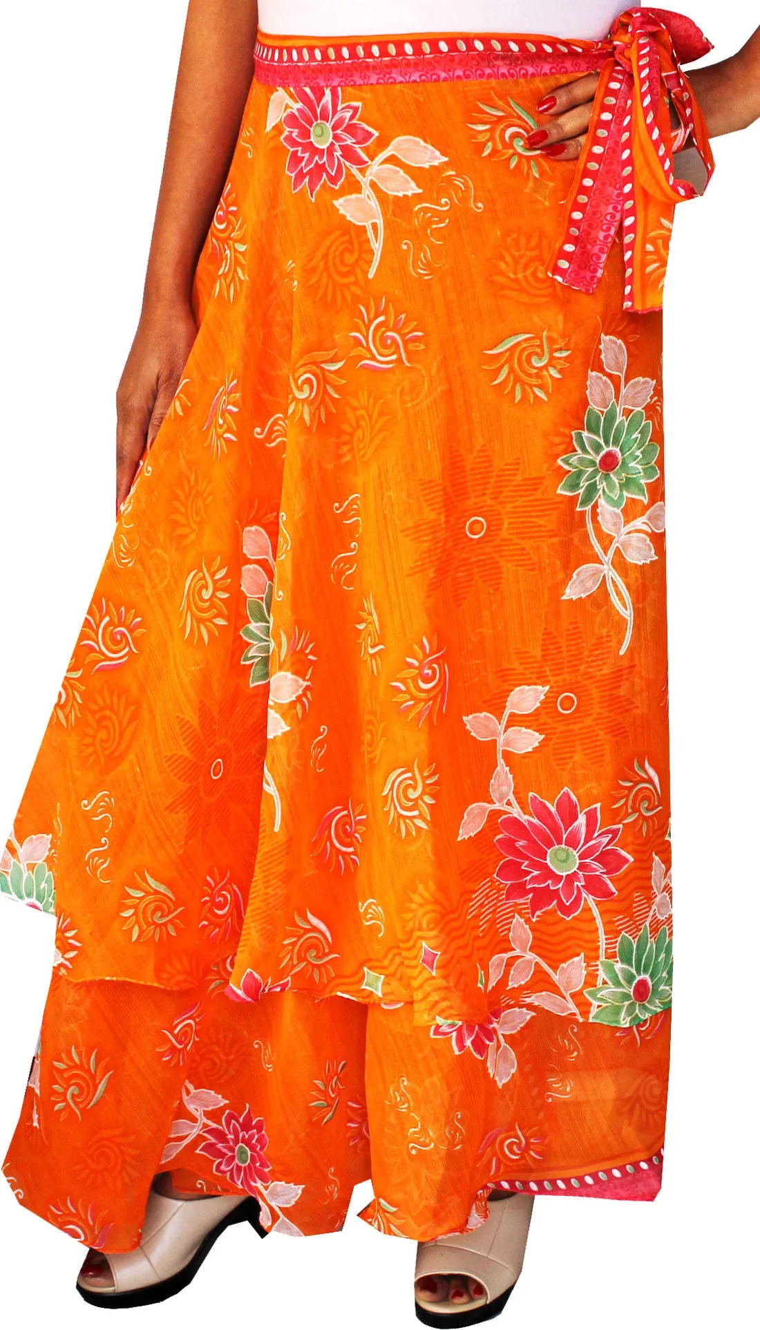 Indian Skirt Womens Long Beach Wrap Around India (Orange)