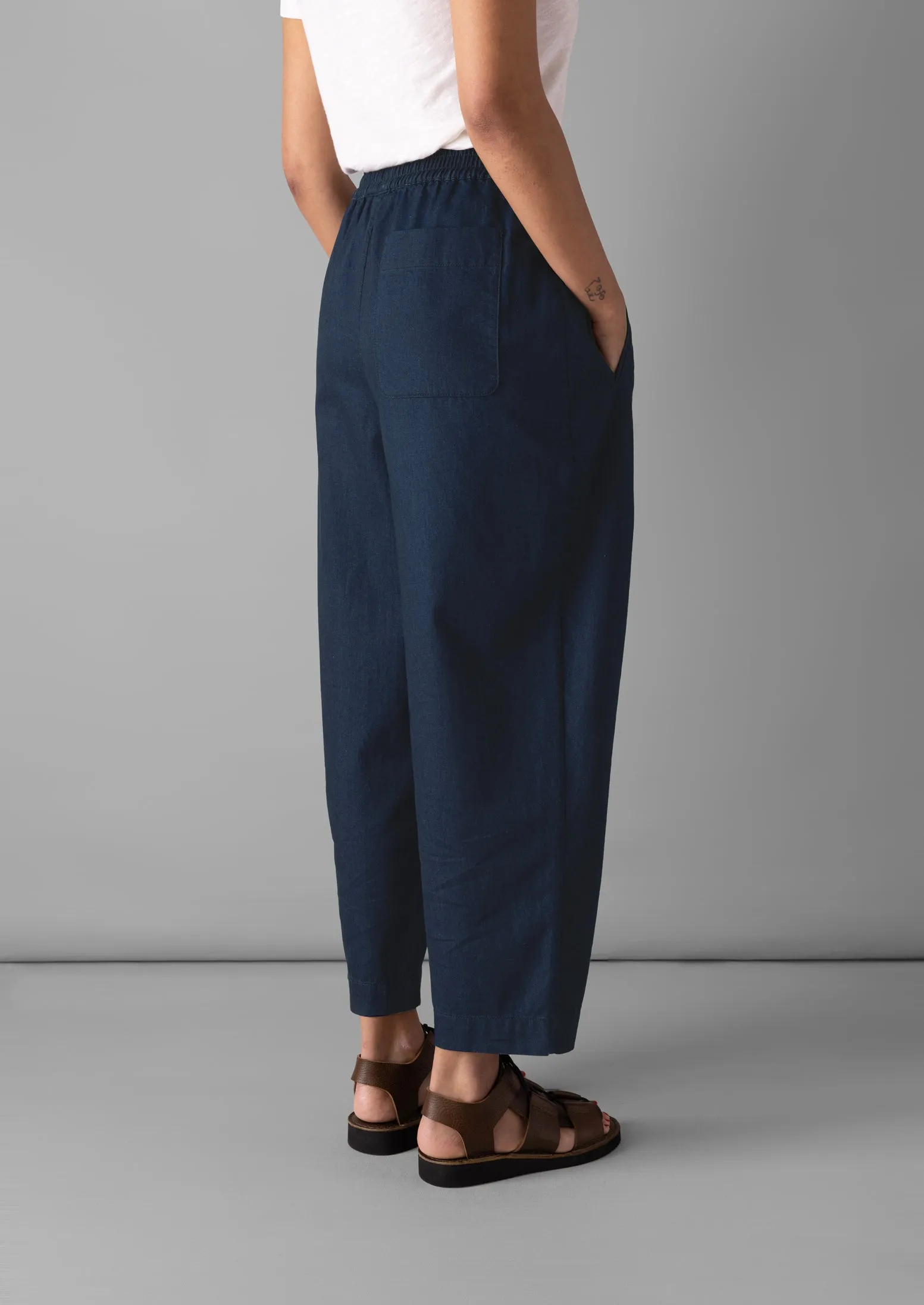 Indigo Cotton Twill Barrel Leg Pants | Indigo