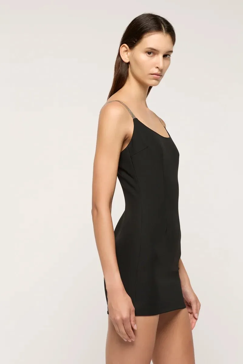 JENNER CHAINMIAL TRIM MINI DRESS-BLACK