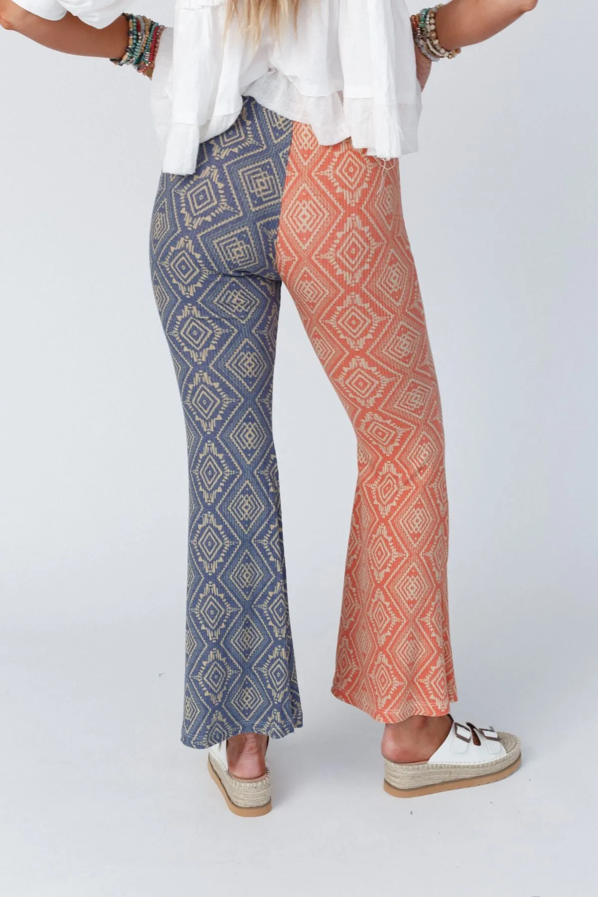 Joplin Aztec Printed Flare Pants - Rust Navy