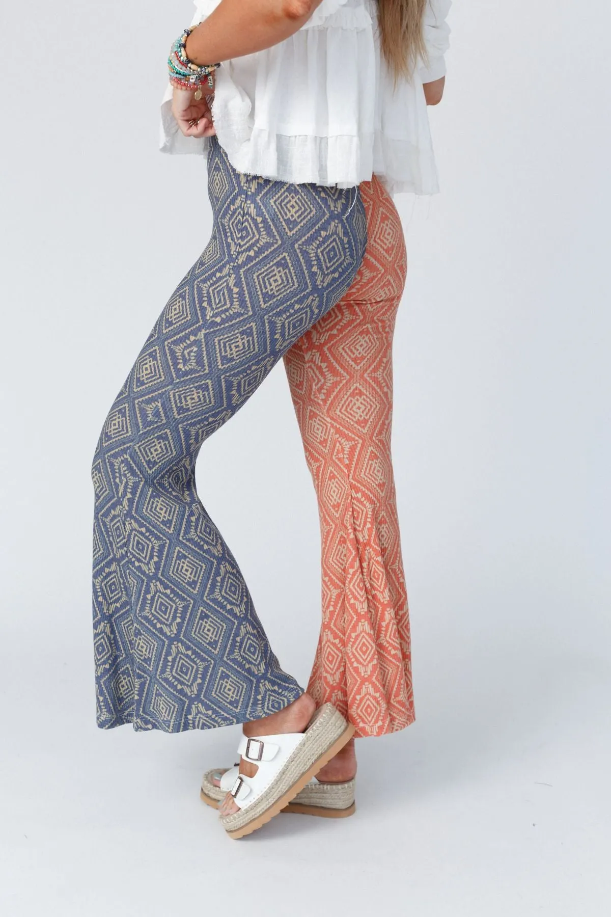 Joplin Aztec Printed Flare Pants - Rust Navy