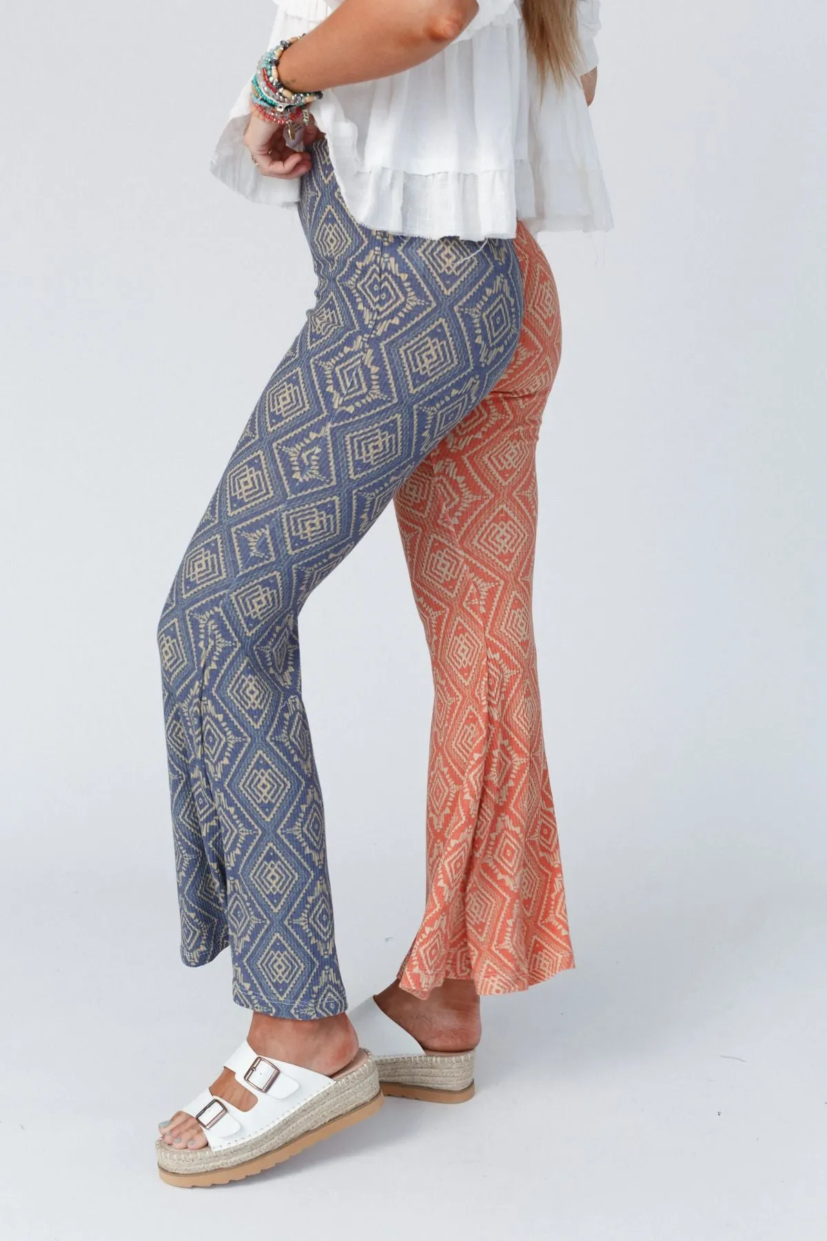 Joplin Aztec Printed Flare Pants - Rust Navy