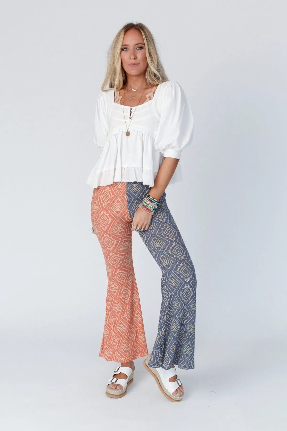 Joplin Aztec Printed Flare Pants - Rust Navy