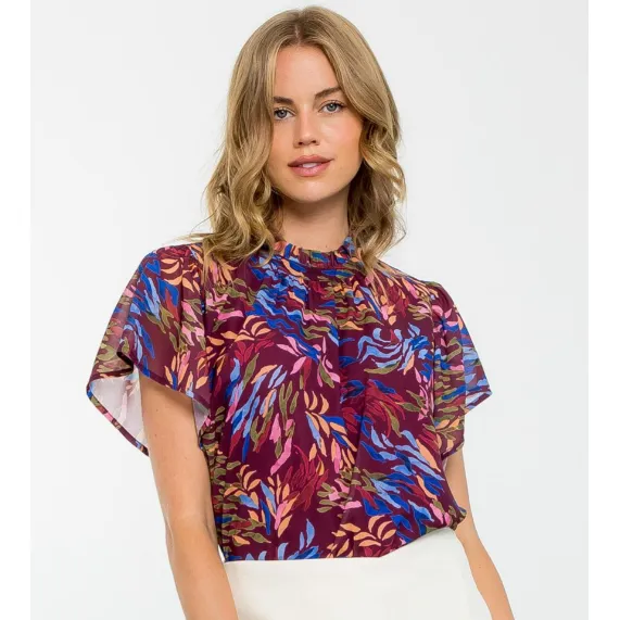 Kesha Flutter Sleeve Print THML Top-SALE