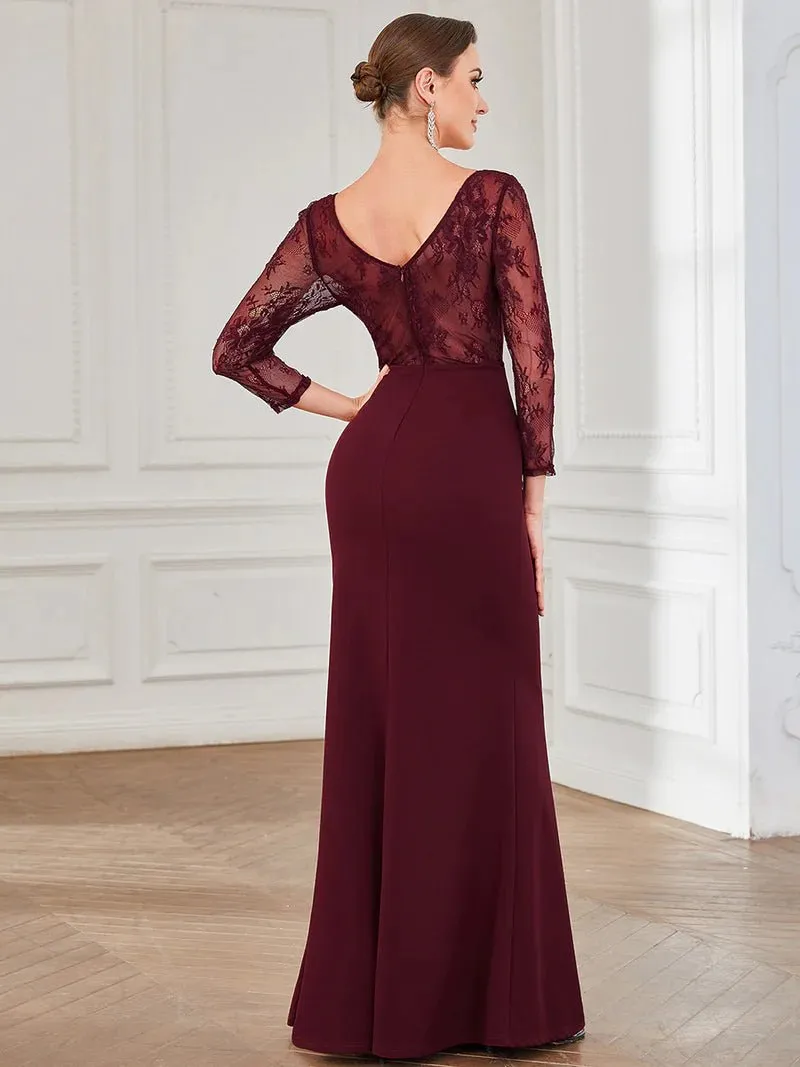 Lace Long Sleeve V-Neck Straight Evening Dress