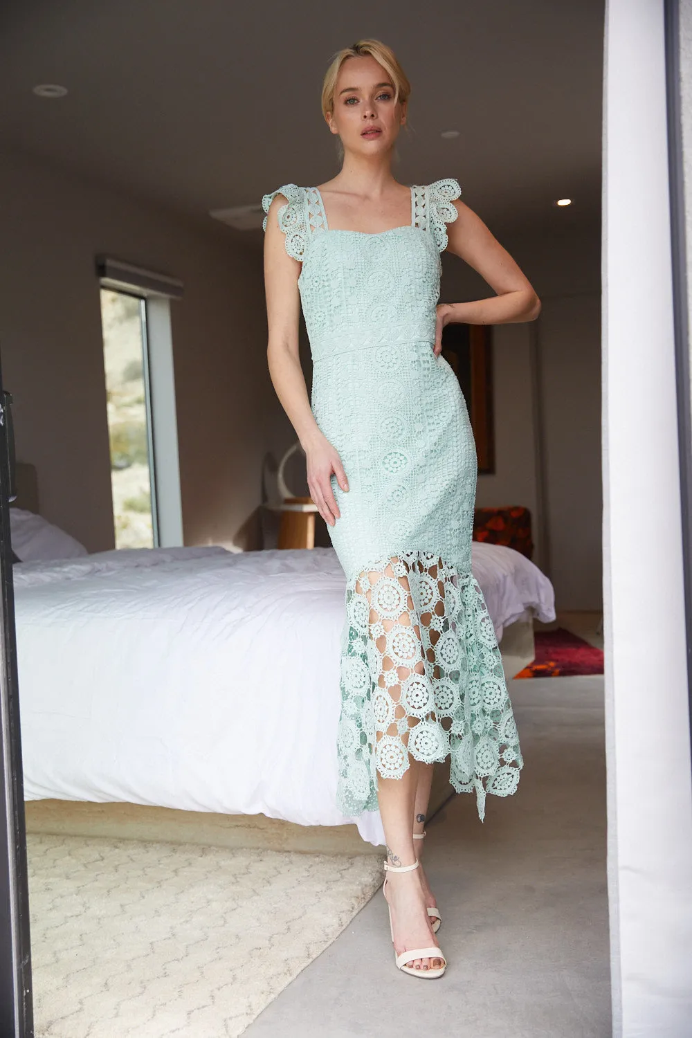 Laced in Mint Lace Midi Dress