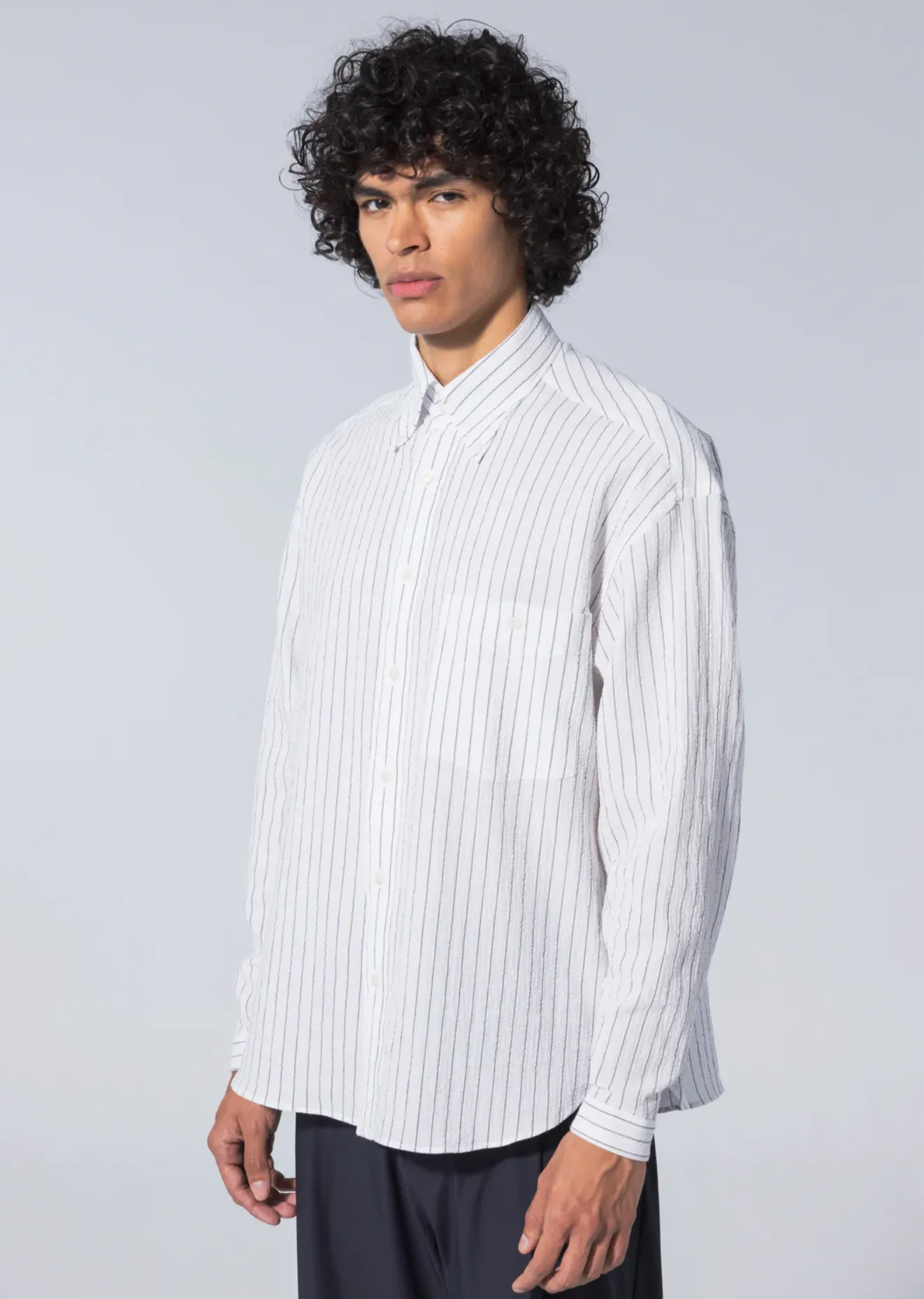 L/S Baggy Seersucker Stripe Shirt