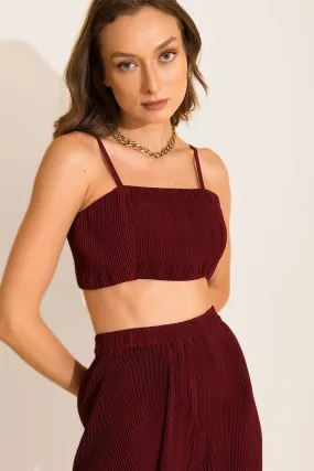 Maroon Micro Pleated Multi Purpose Crop Top