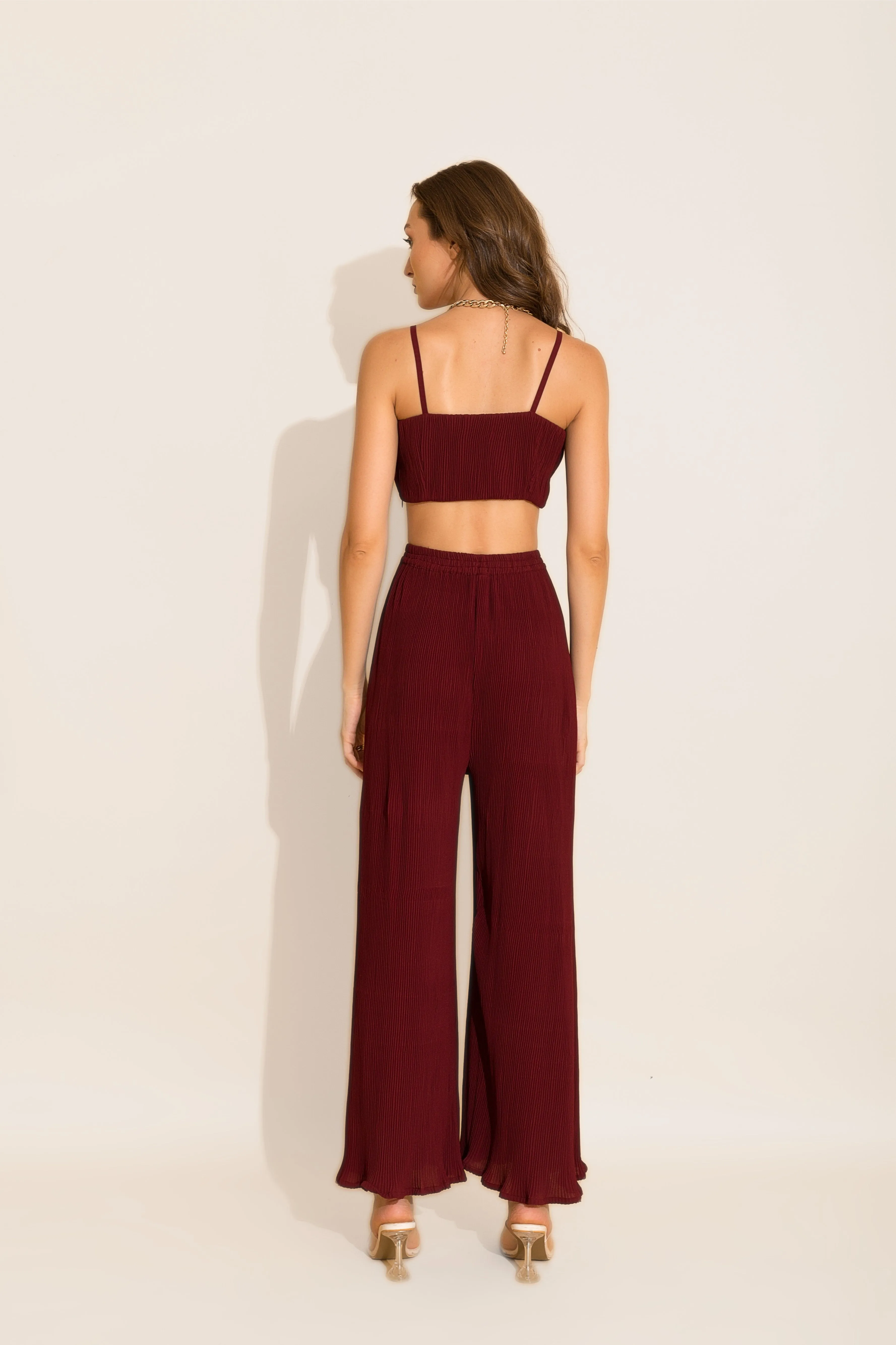 Maroon Micro Pleated Multi Purpose Crop Top