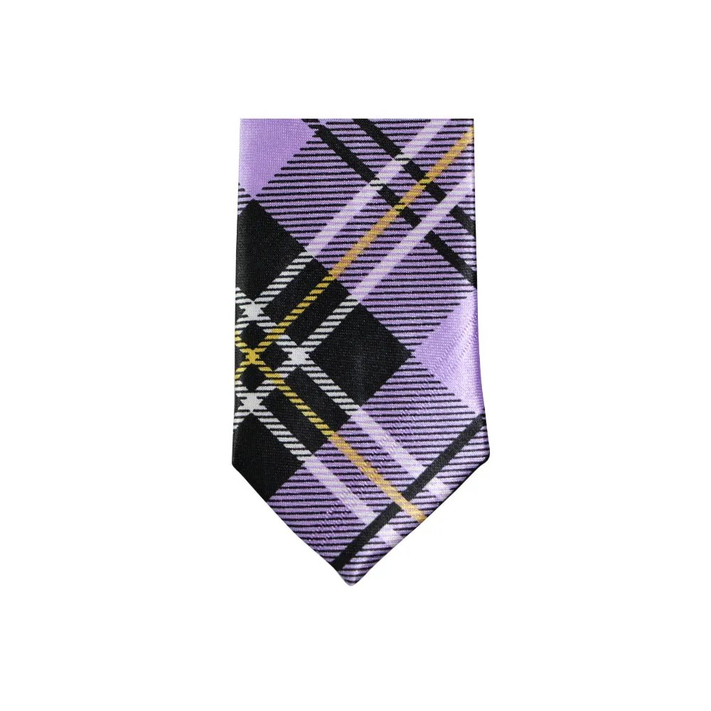 Mens Violet Plaid Striped 5cm Skinny Neck Tie