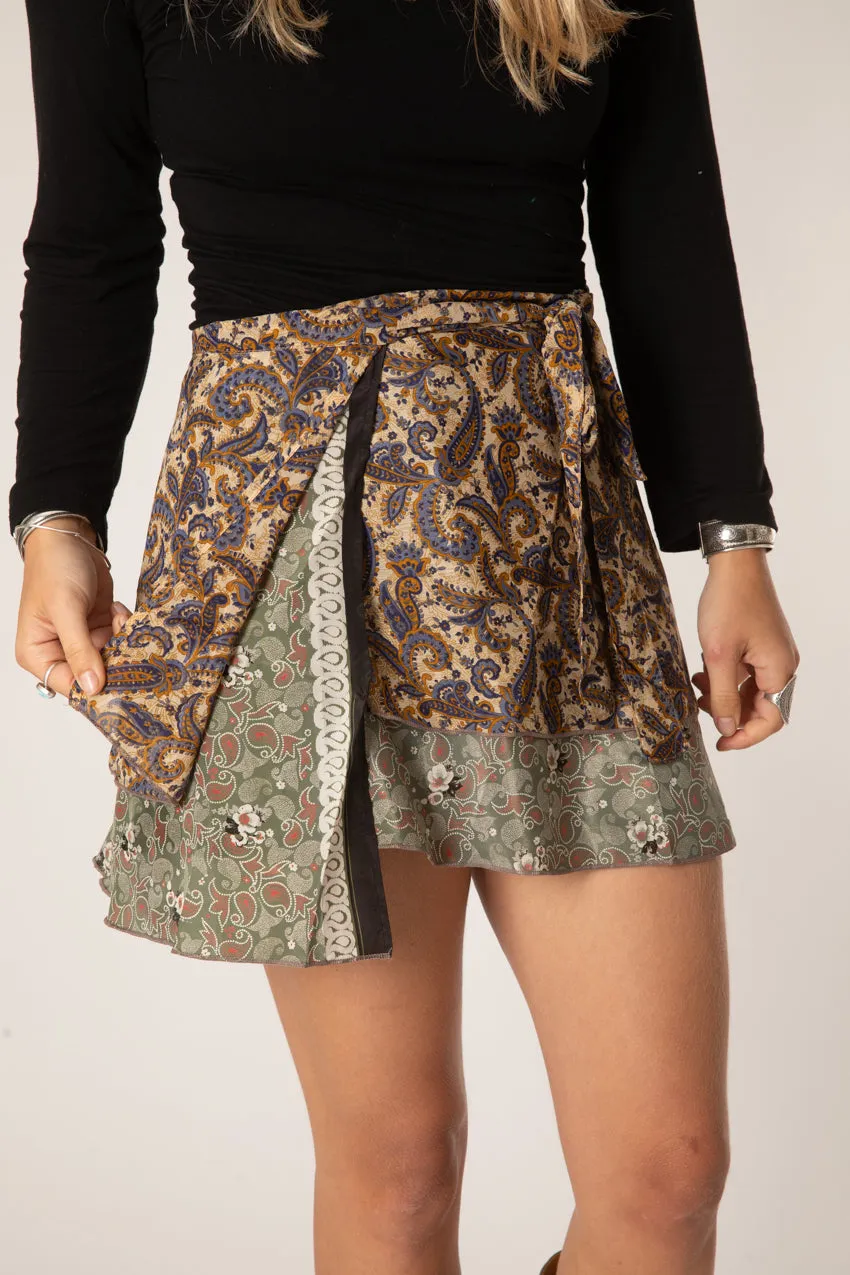 Mini Sari Silk Wrap Skirt